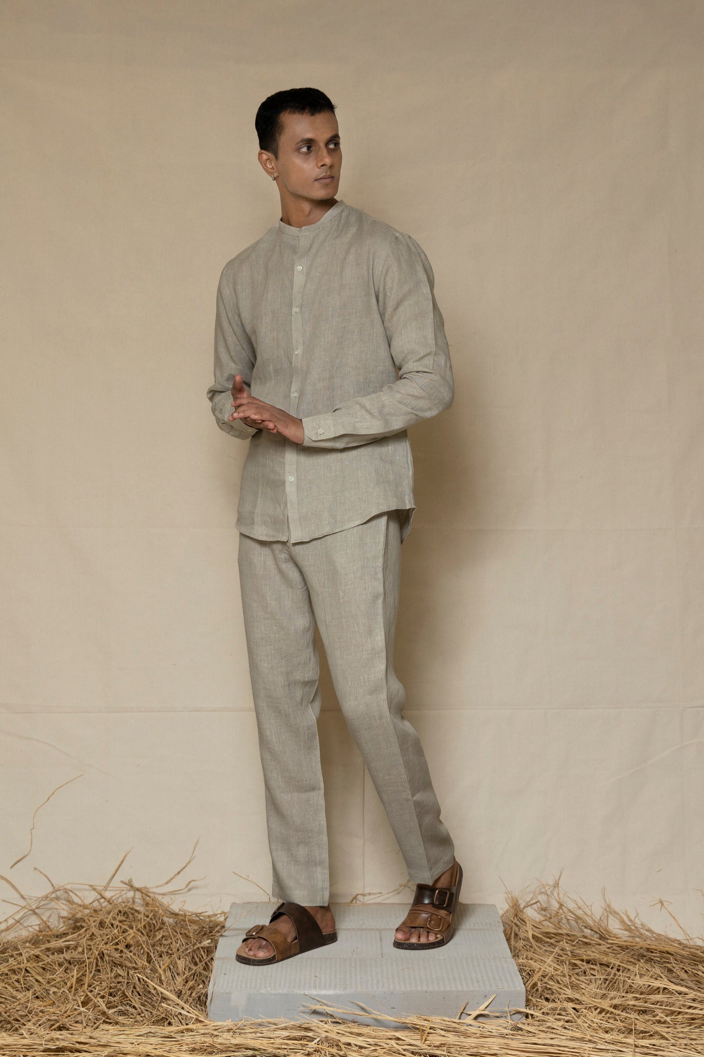 Ash Grey Linen Pants for Men