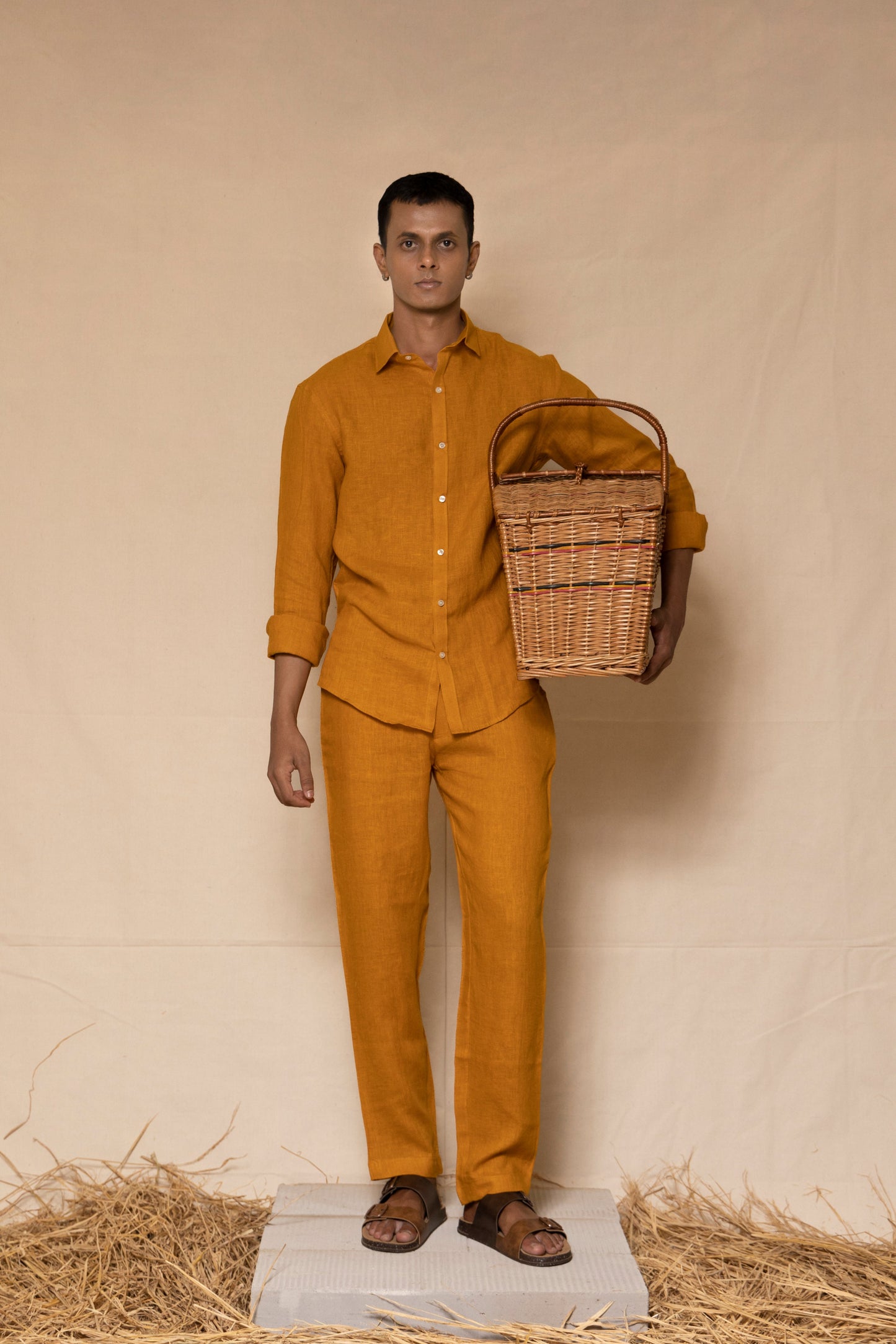 Mustard Linen Pants for Men