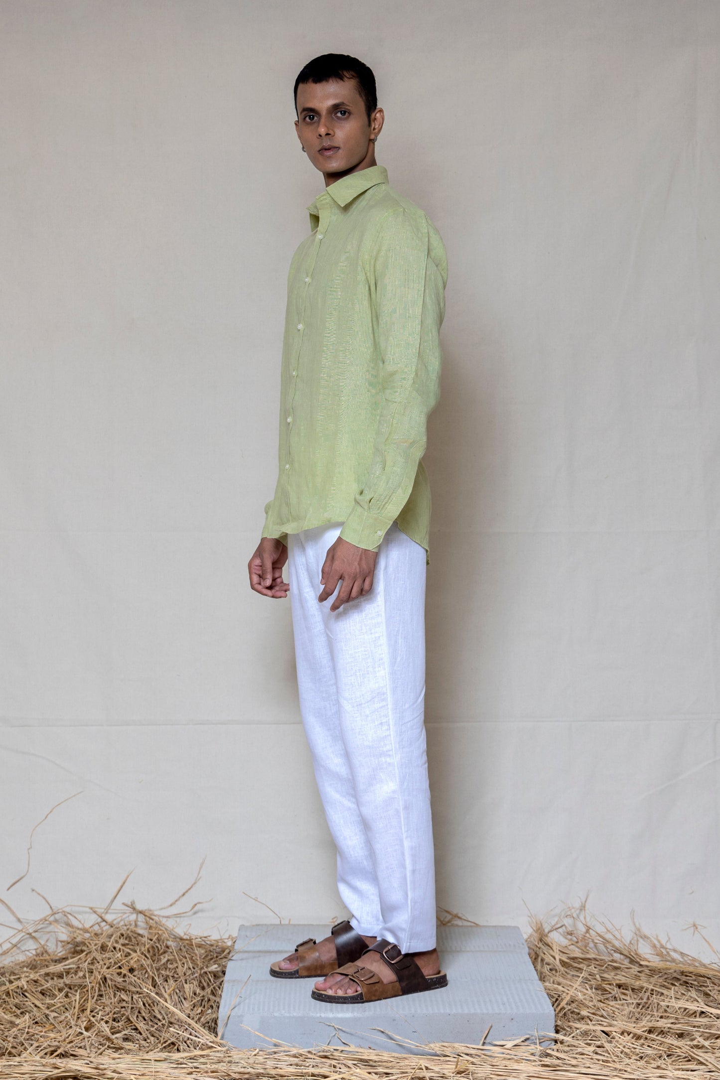 Willow Green Men's Linen Regular Collar Shirt