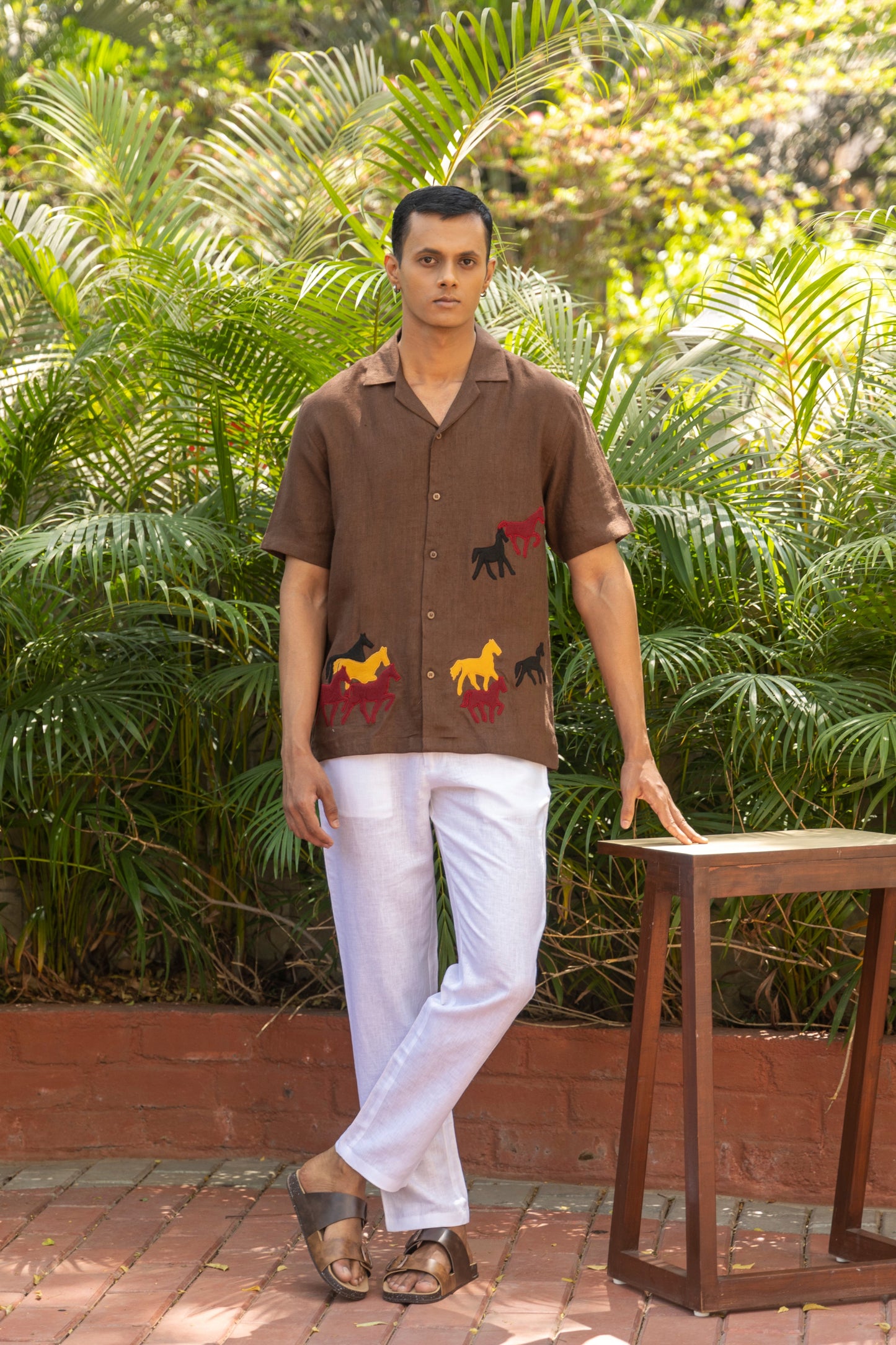 ECHOES OF THE WILD - HAND EMBROIDERED UNISEX PURE LINEN SHIRT