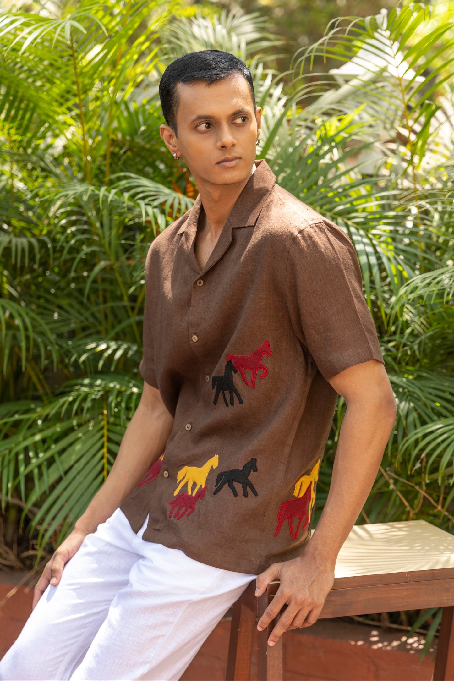 ECHOES OF THE WILD - HAND EMBROIDERED UNISEX PURE LINEN SHIRT