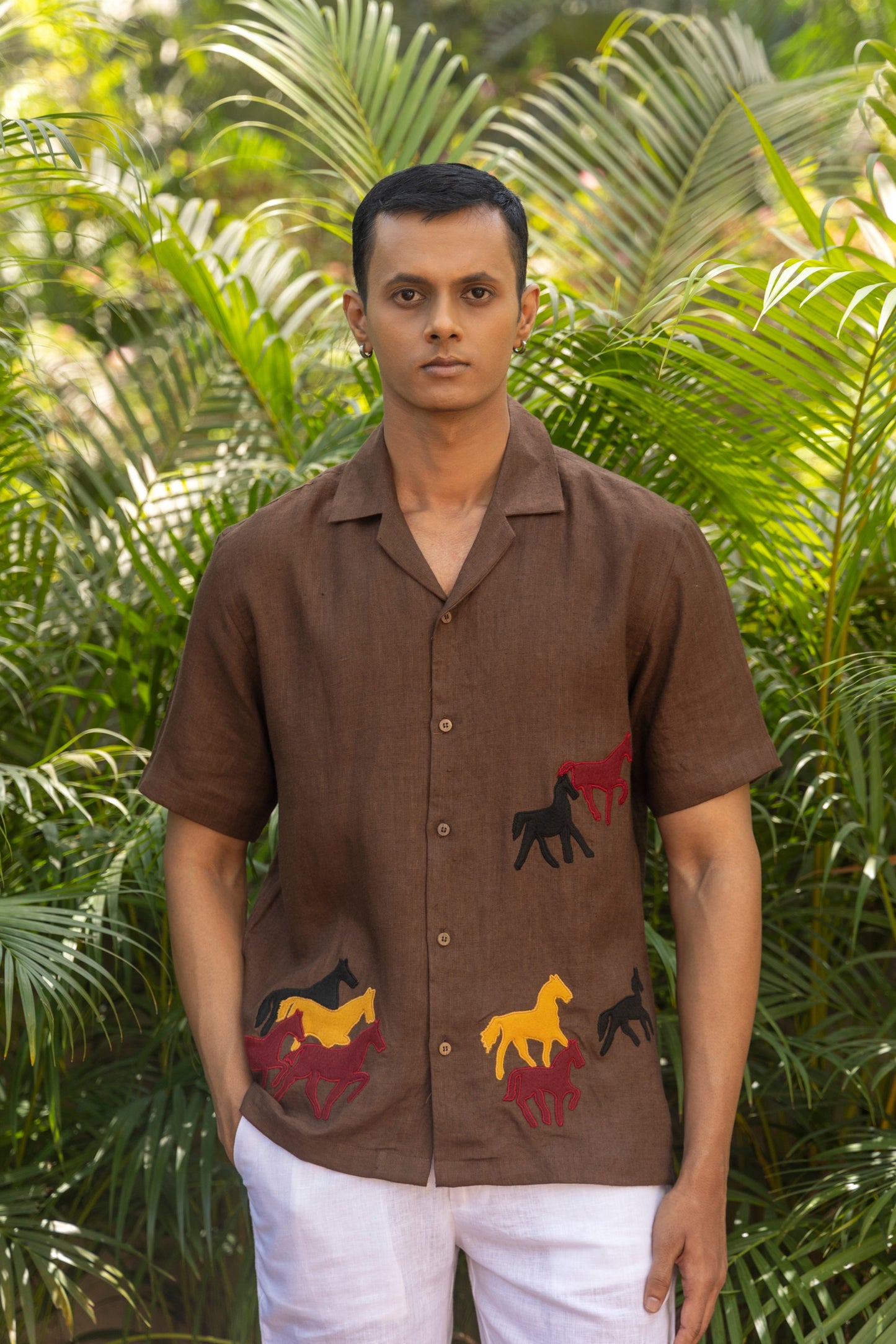 ECHOES OF THE WILD - HAND EMBROIDERED UNISEX PURE LINEN SHIRT