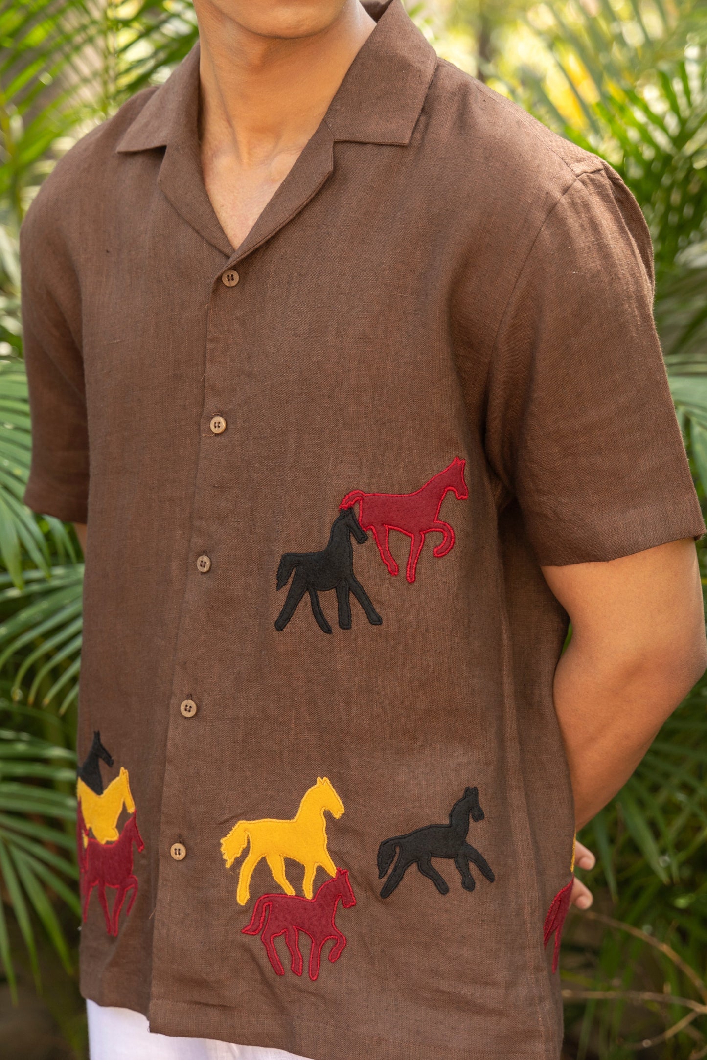 ECHOES OF THE WILD - HAND EMBROIDERED UNISEX PURE LINEN SHIRT