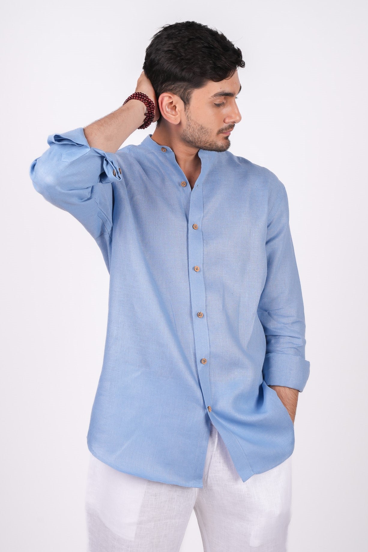 Ocean Blue Chinese Collar Shirt