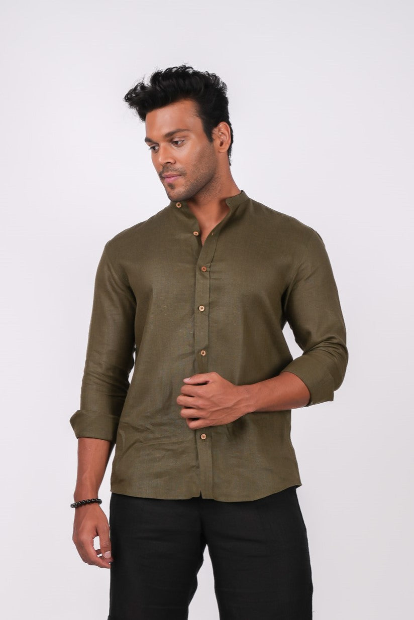 Forest Green Chinese Collar Shirt