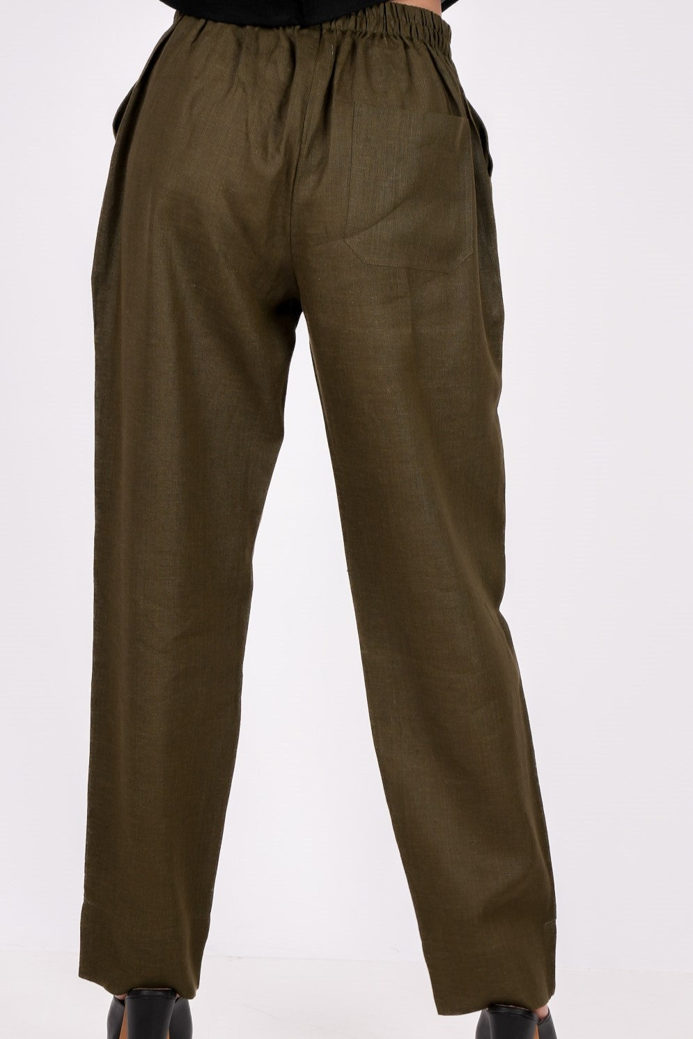 Forest Green Flat Front Linen Pants