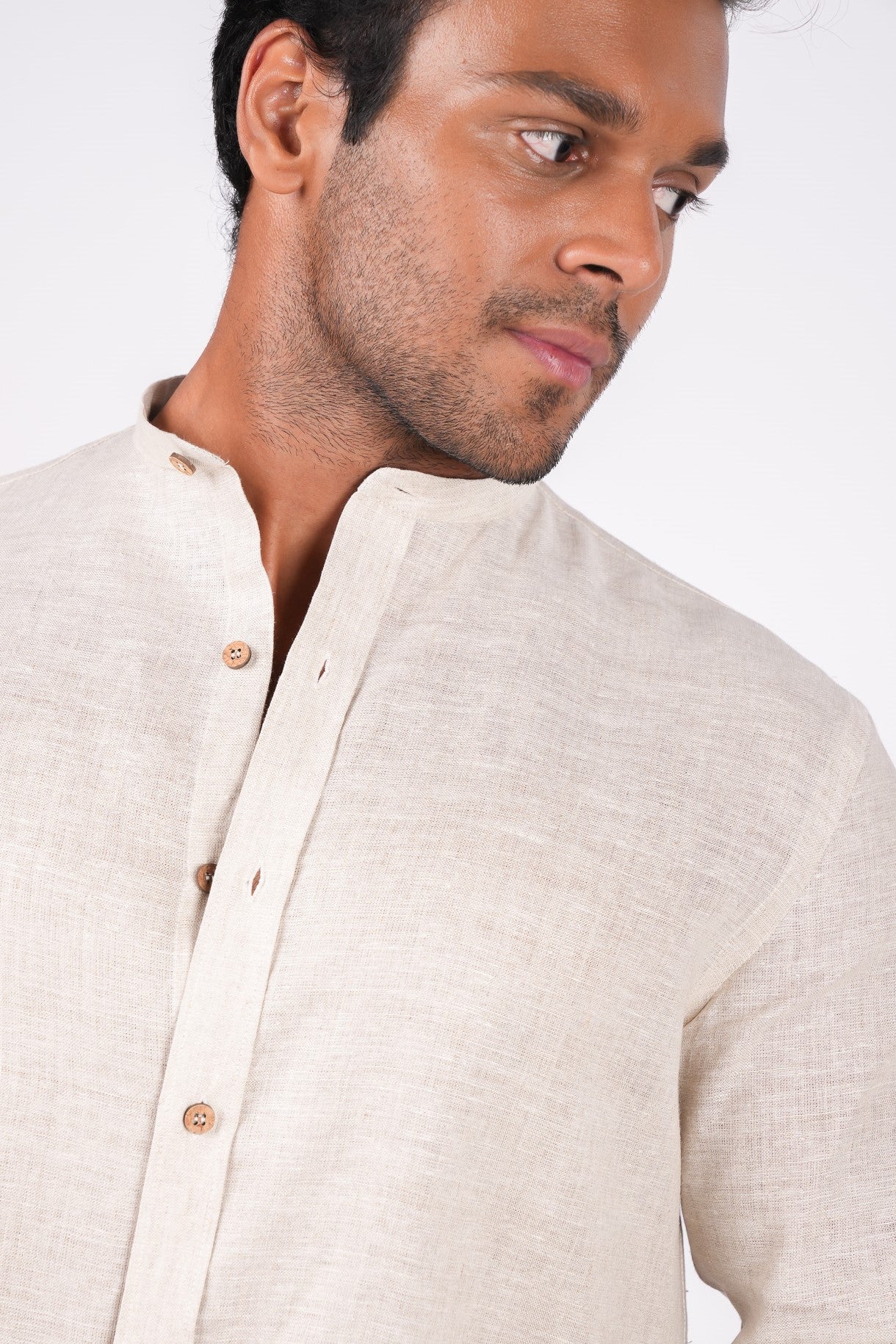 Earthy Natural Co-ord Set- Includes Pair of Shorts and Chinese Collar shirt