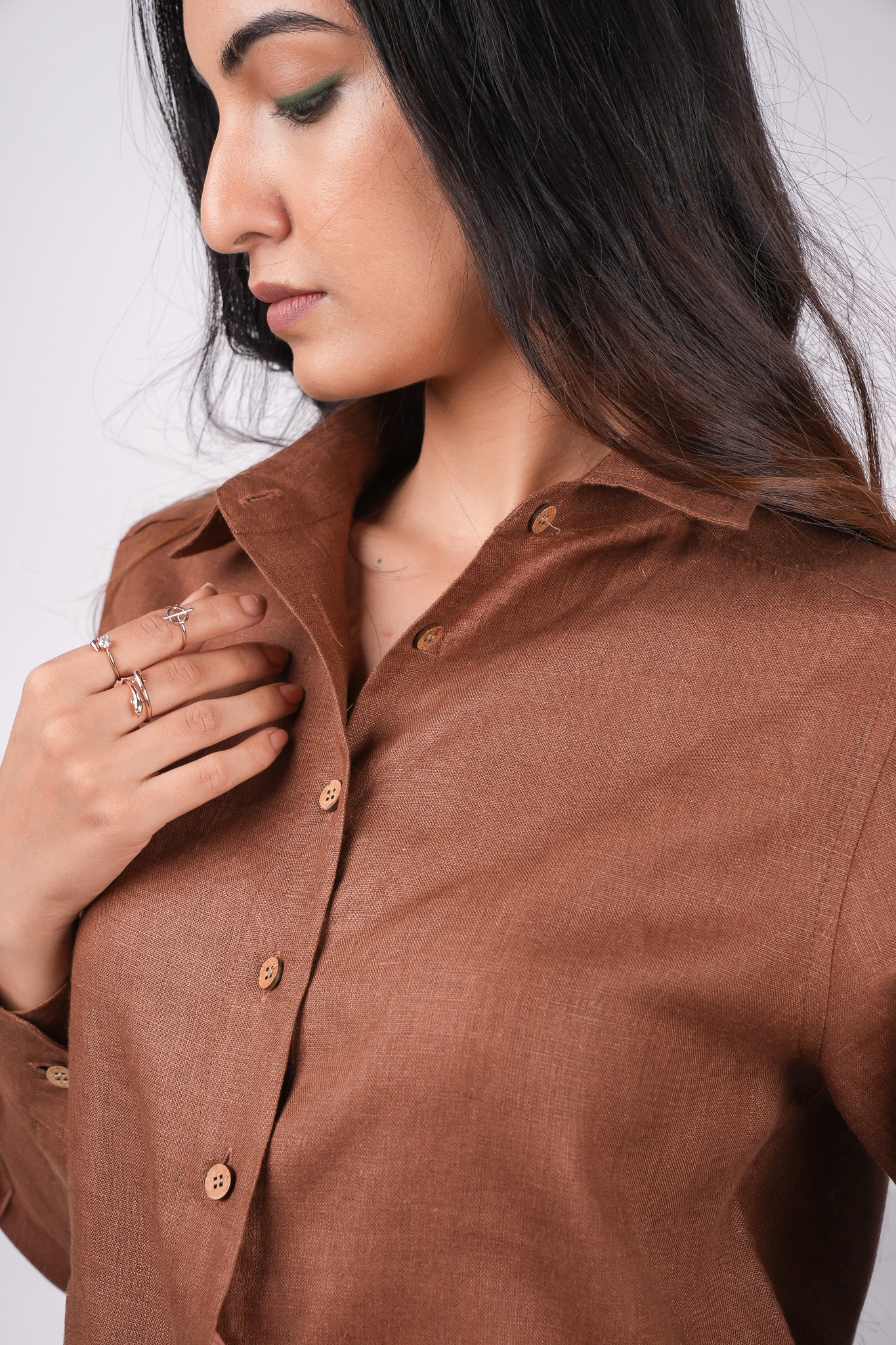 Mocha Brown Full Sleeves Spread Collar Linen Shirt