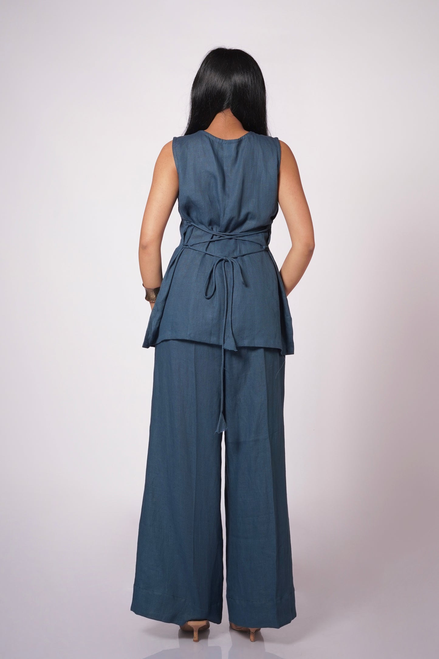 NEEL INDIGO LINEN TIE BACK SET