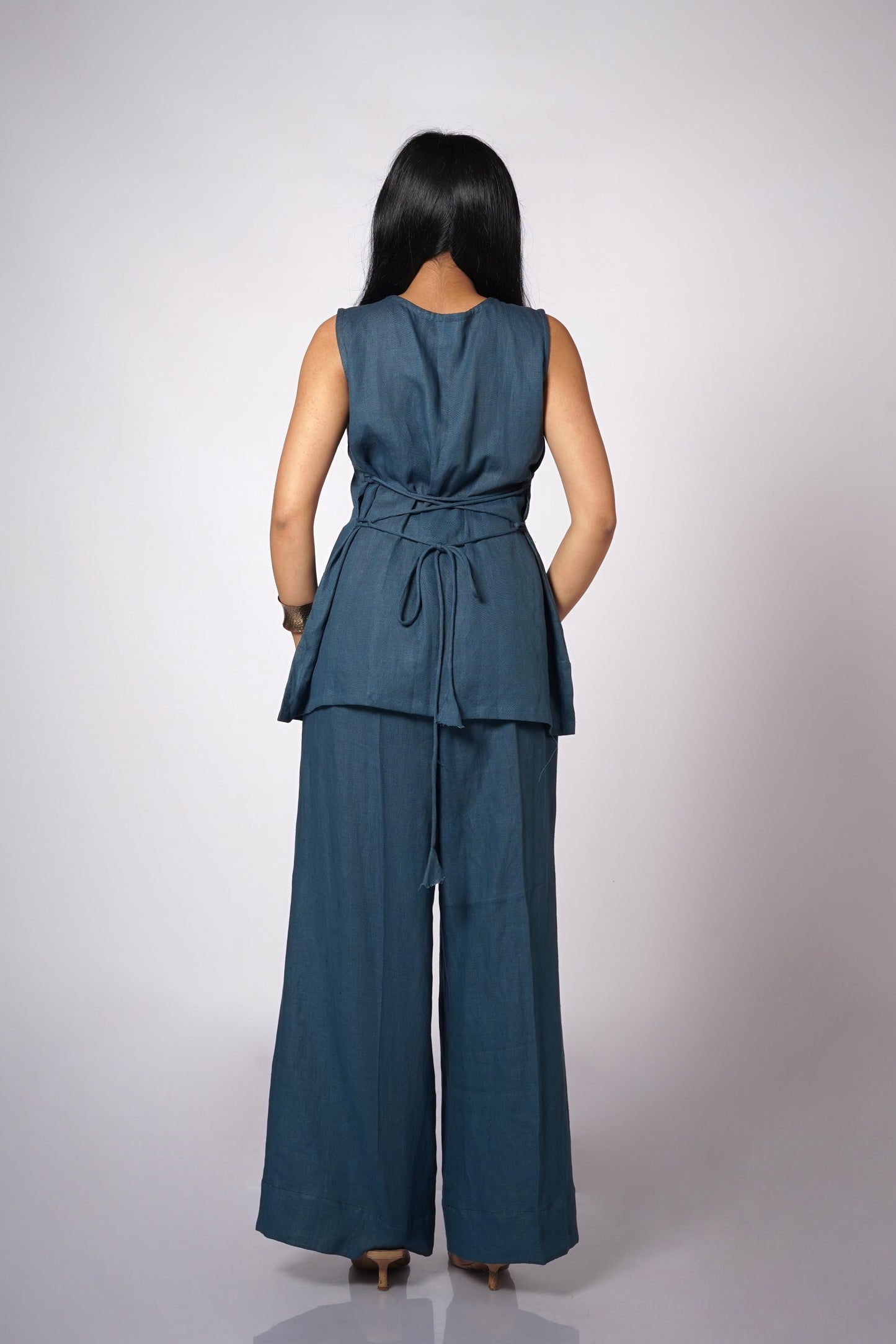 NEEL INDIGO LINEN TIE BACK SET