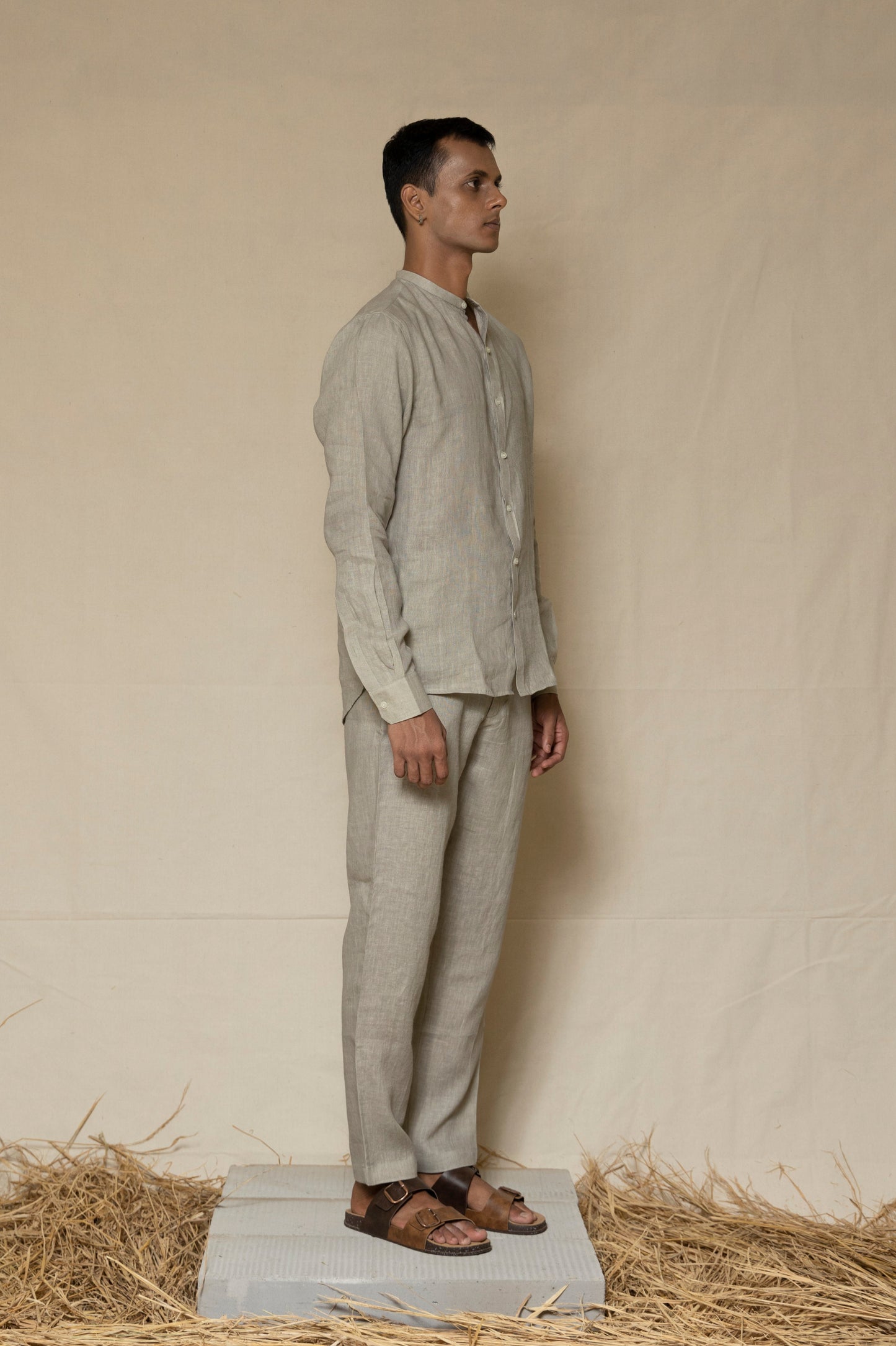 Ash Grey Linen Pants for Men
