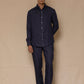 Navy Blue Men's Linen Regular Collar Shirt
