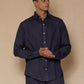Navy Blue Men's Linen Regular Collar Shirt