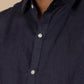 Navy Blue Men's Linen Regular Collar Shirt