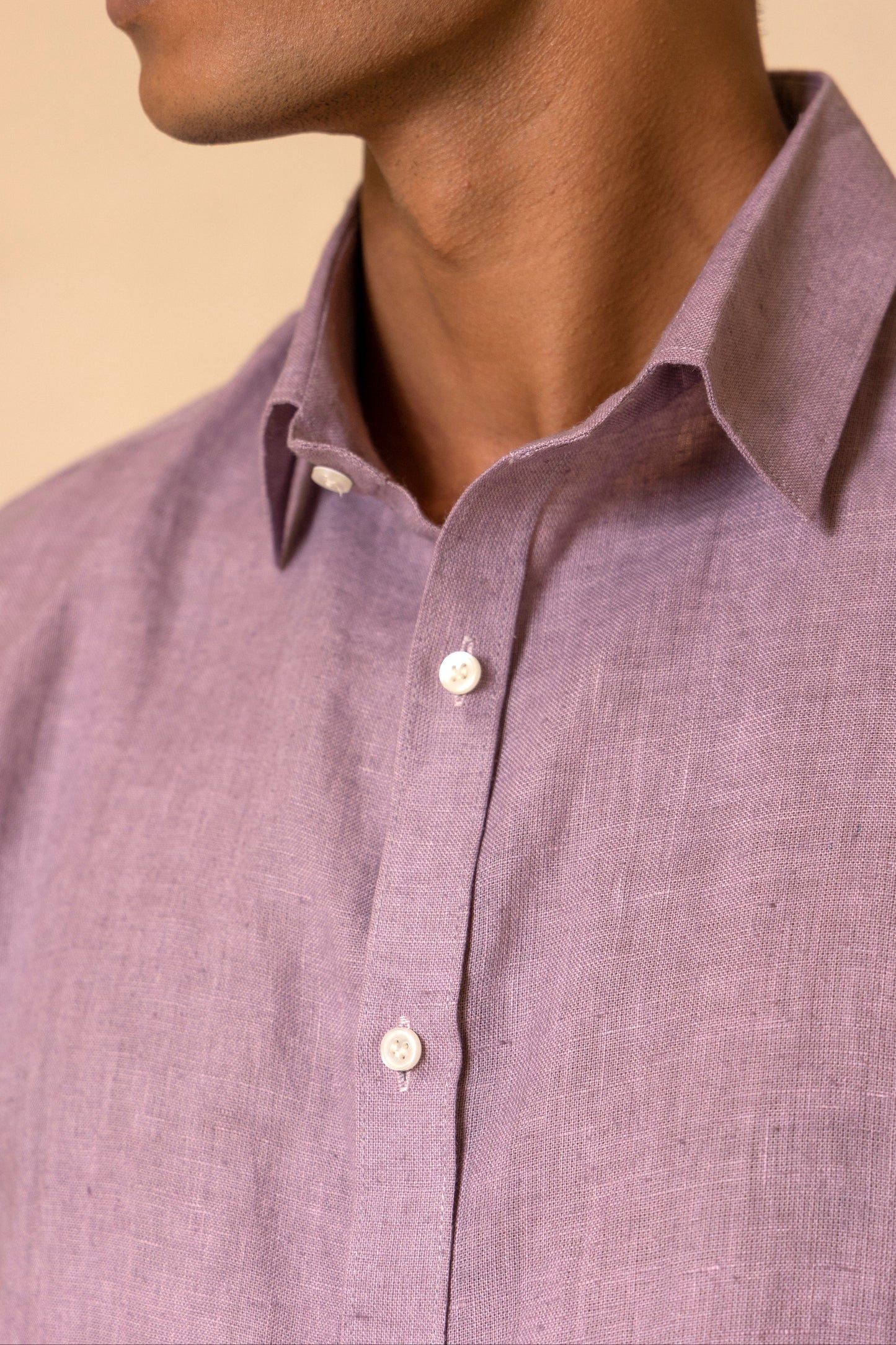 Lilac Men's Linen Regular Collar Shirt