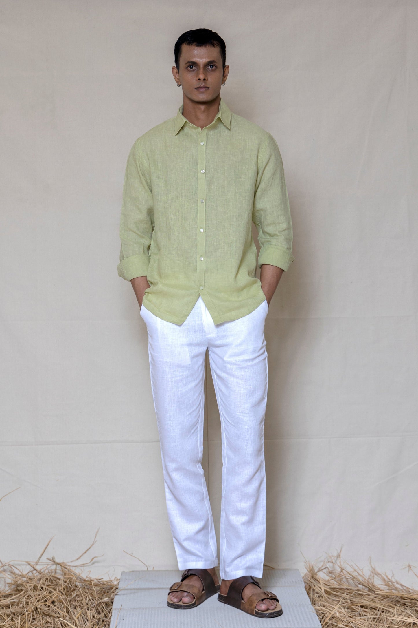 Willow Green Men's Linen Regular Collar Shirt