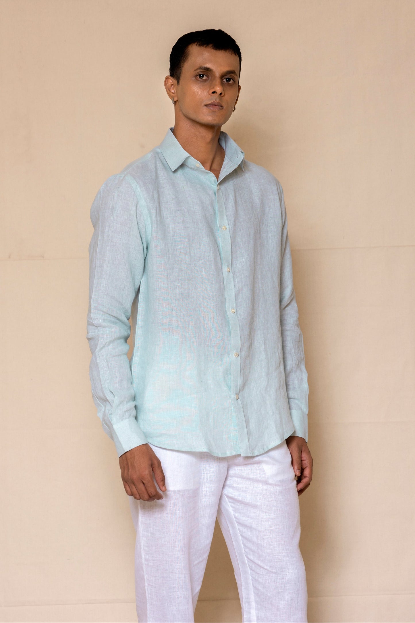 Powder Blue Men's Linen Regular Collar Shirt
