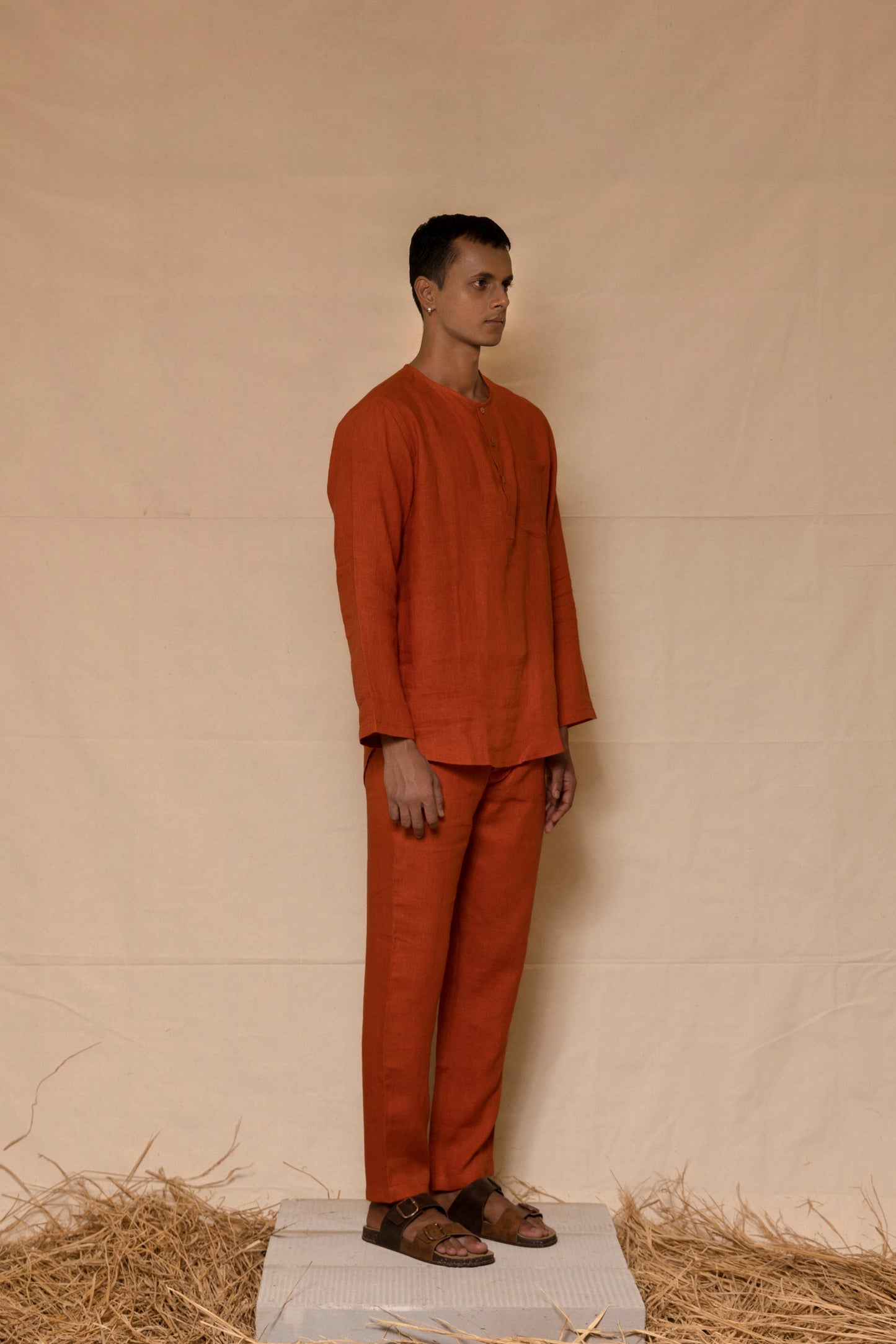 Rust Linen Pants for Men