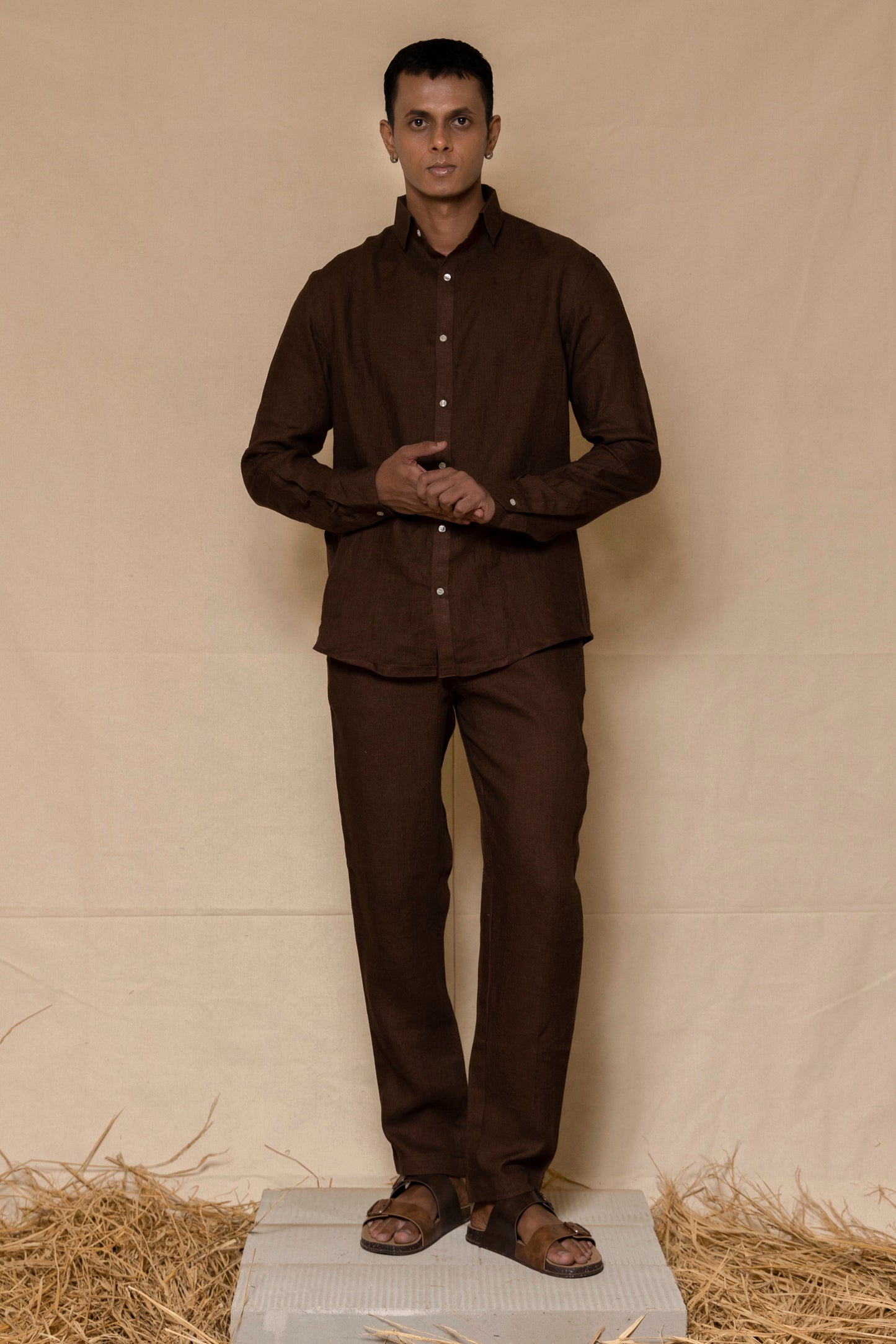 Chocolate Brown Men's Linen Co-ord set