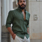 Mariner's Charm - Dark Green Striped Linen Shirt