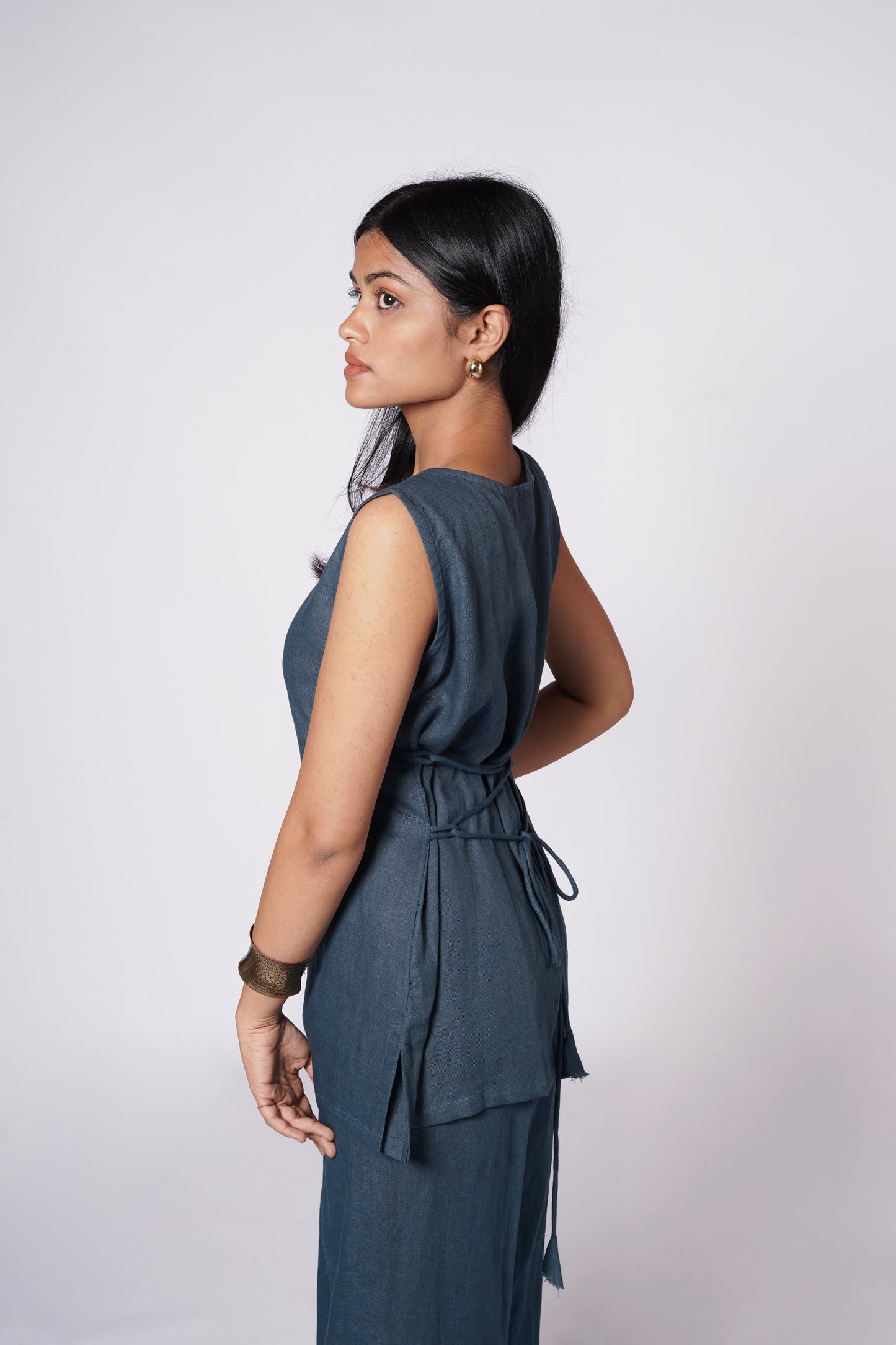 NEEL INDIGO LINEN TIE BACK SET