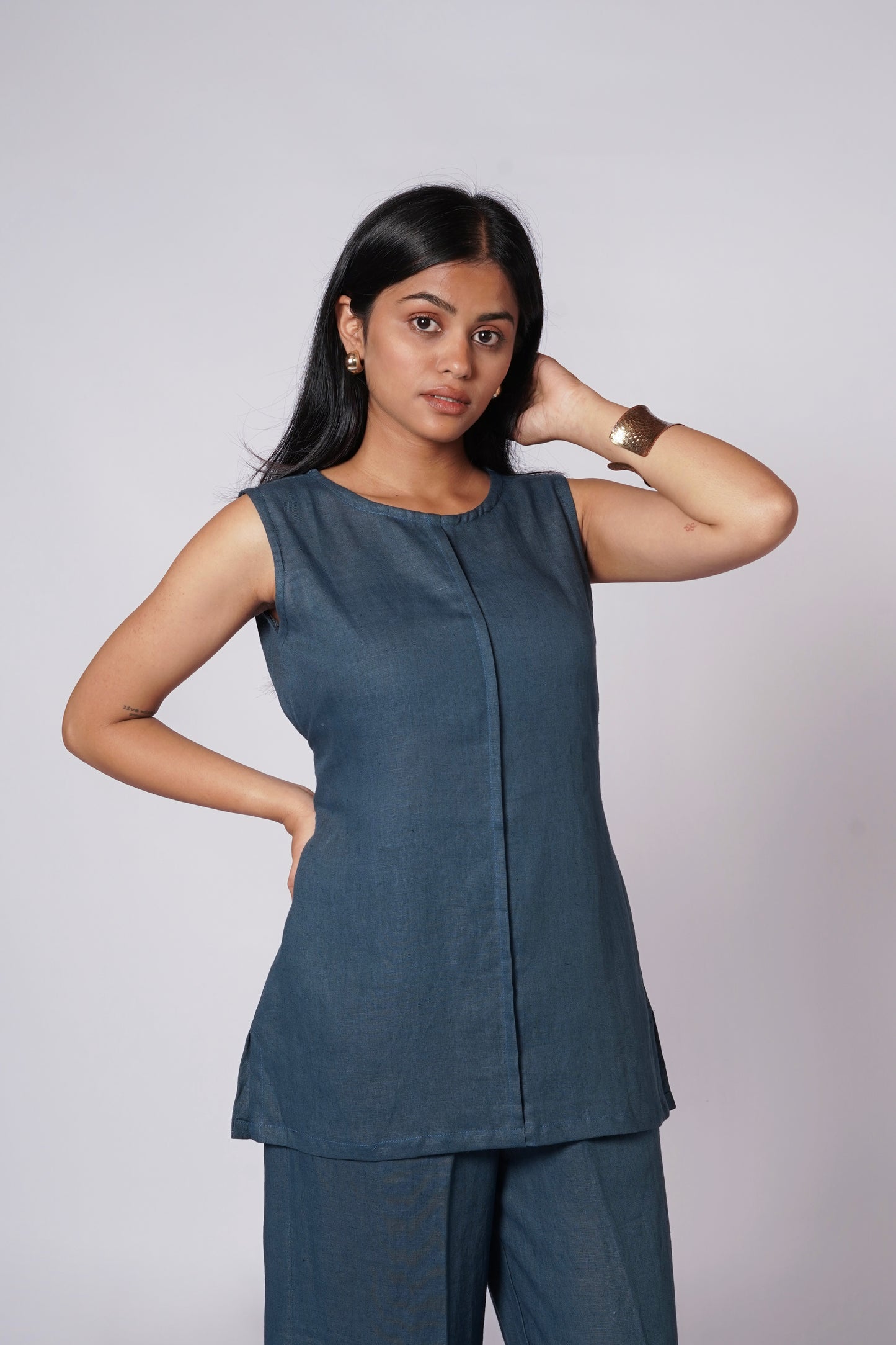 NEEL INDIGO LINEN TIE BACK SET