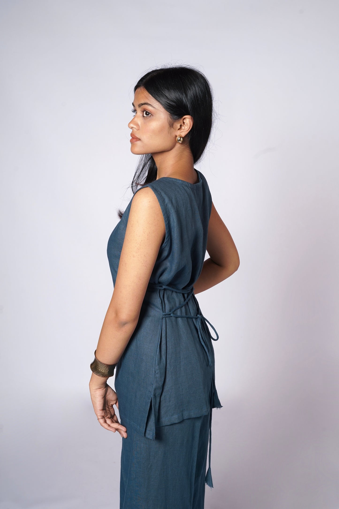 NEEL INDIGO LINEN TIE BACK SET