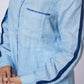 OCEAN BLUE LINEN SHIRT WITH SATIN DETAILING