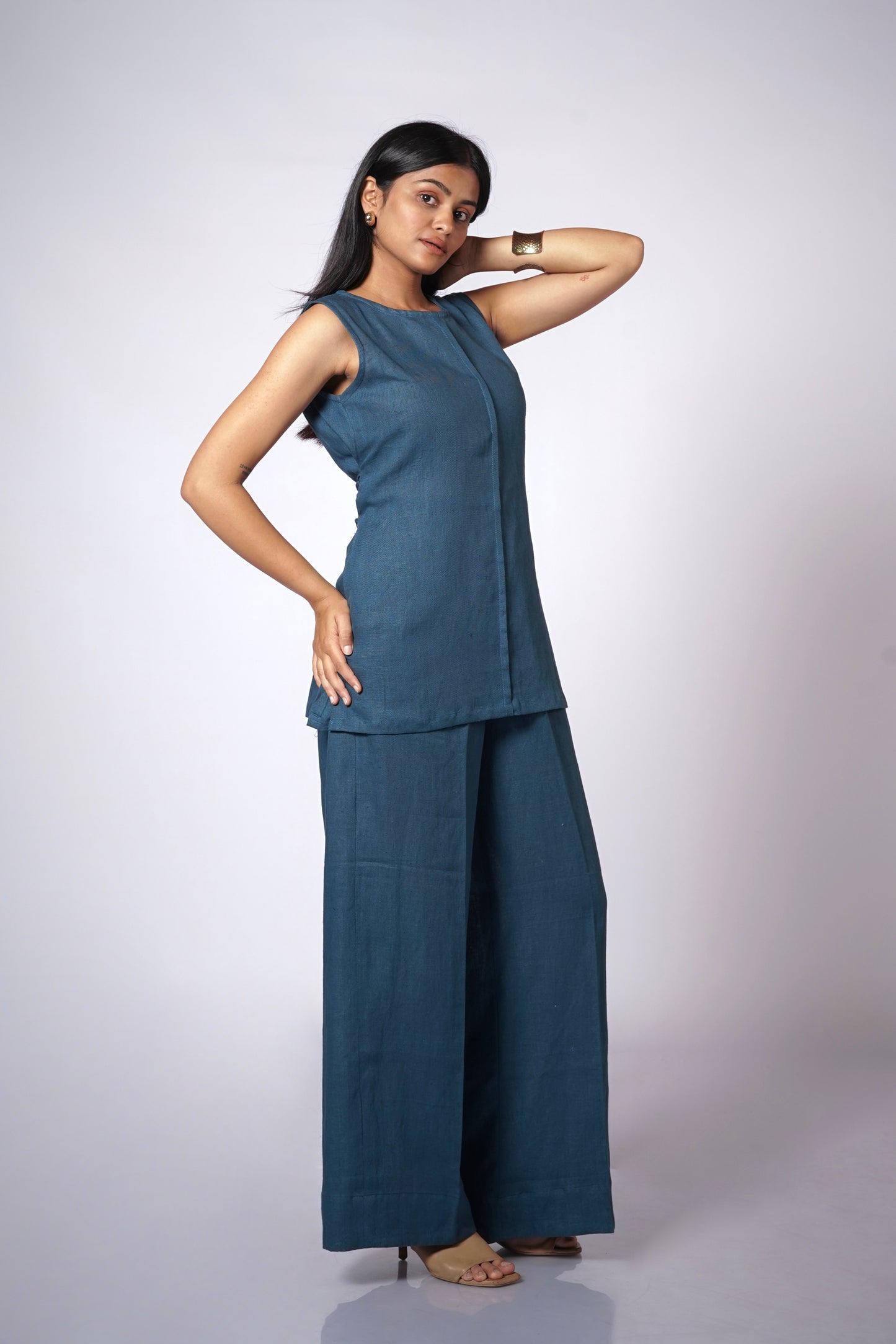 NEEL INDIGO LINEN TIE BACK SET