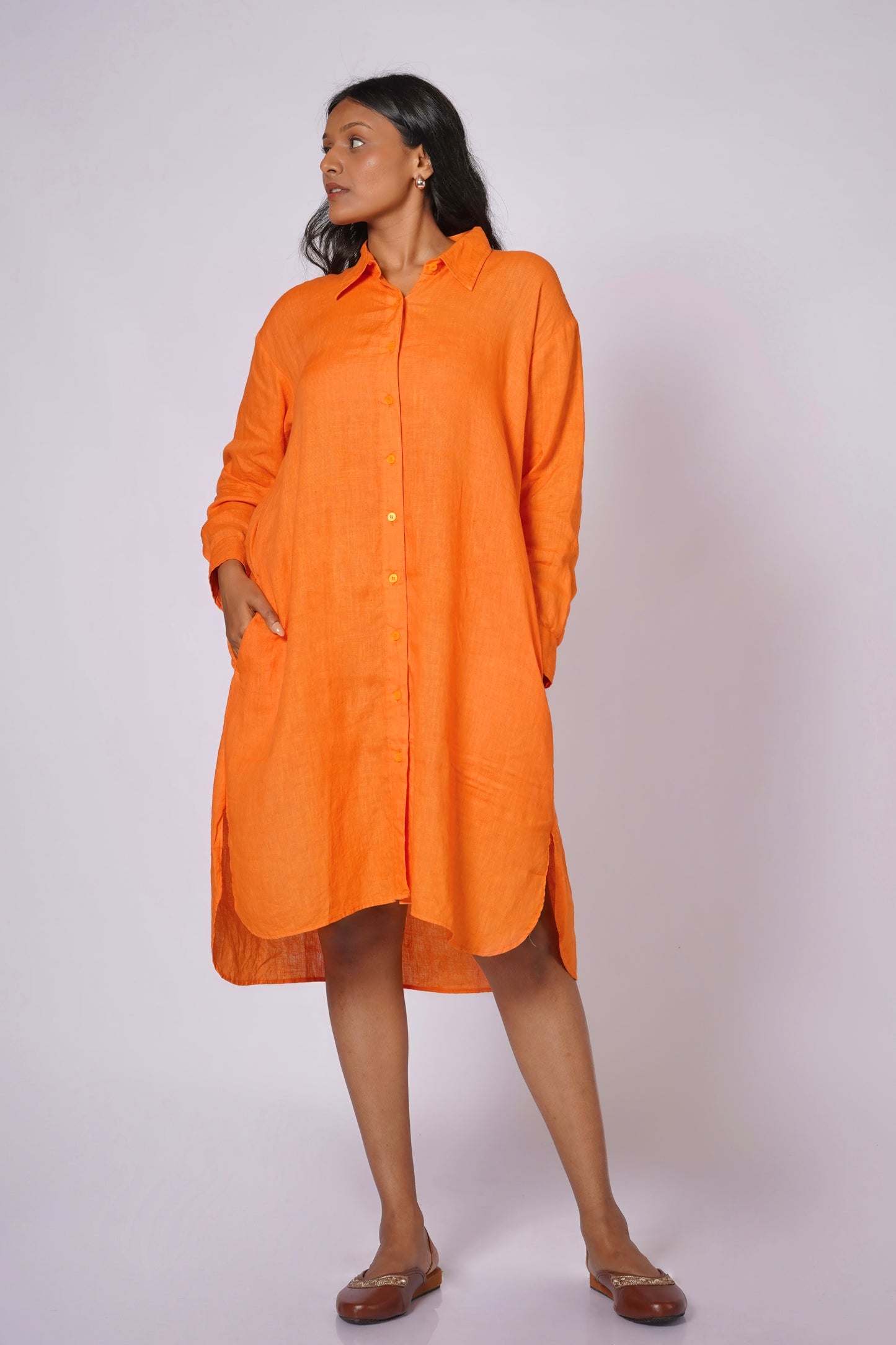 ANGARIKA WOMEN'S LINEN SHIRT DRESS