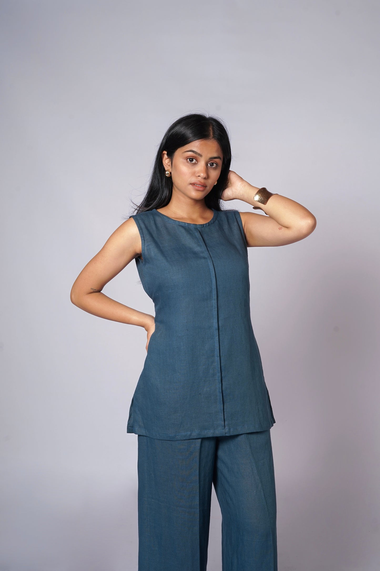 NEEL INDIGO LINEN TIE BACK SET