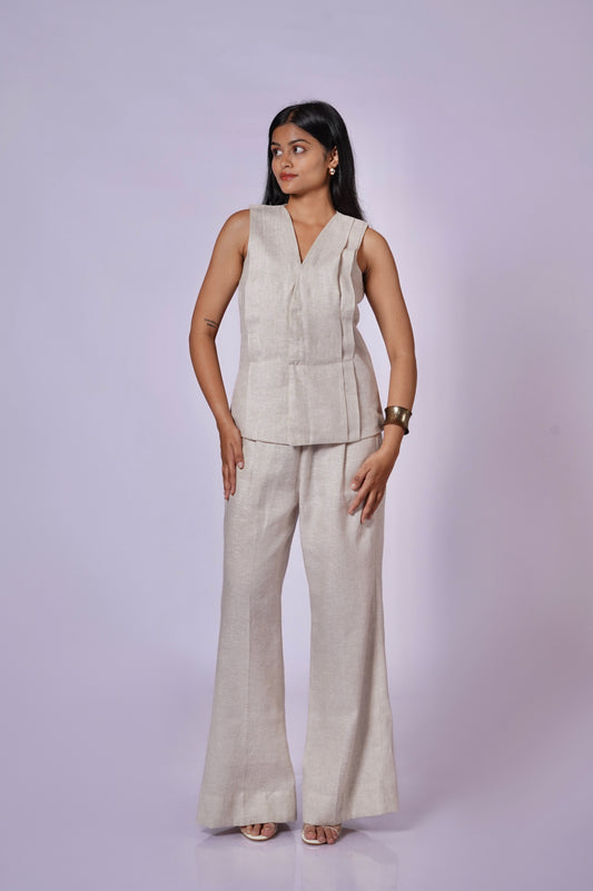 EARTHY NATURAL UNDYED LINEN VEST SET