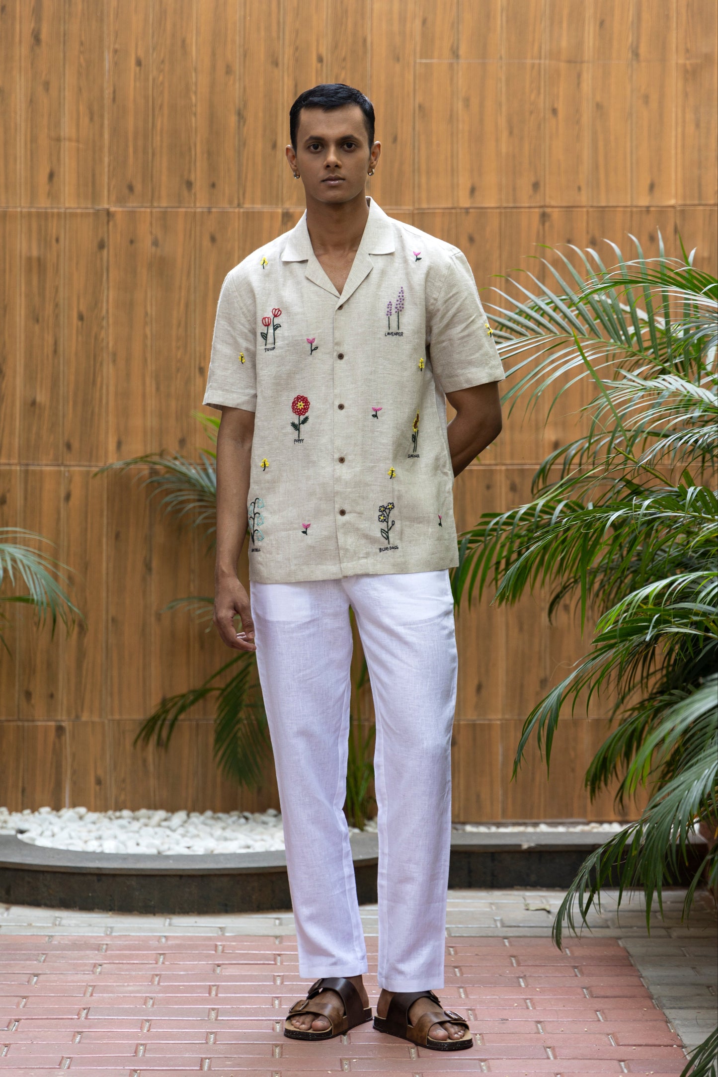 BLOOMSCAPE - HAND EMBROIDERED UNISEX PURE LINEN SHIRT