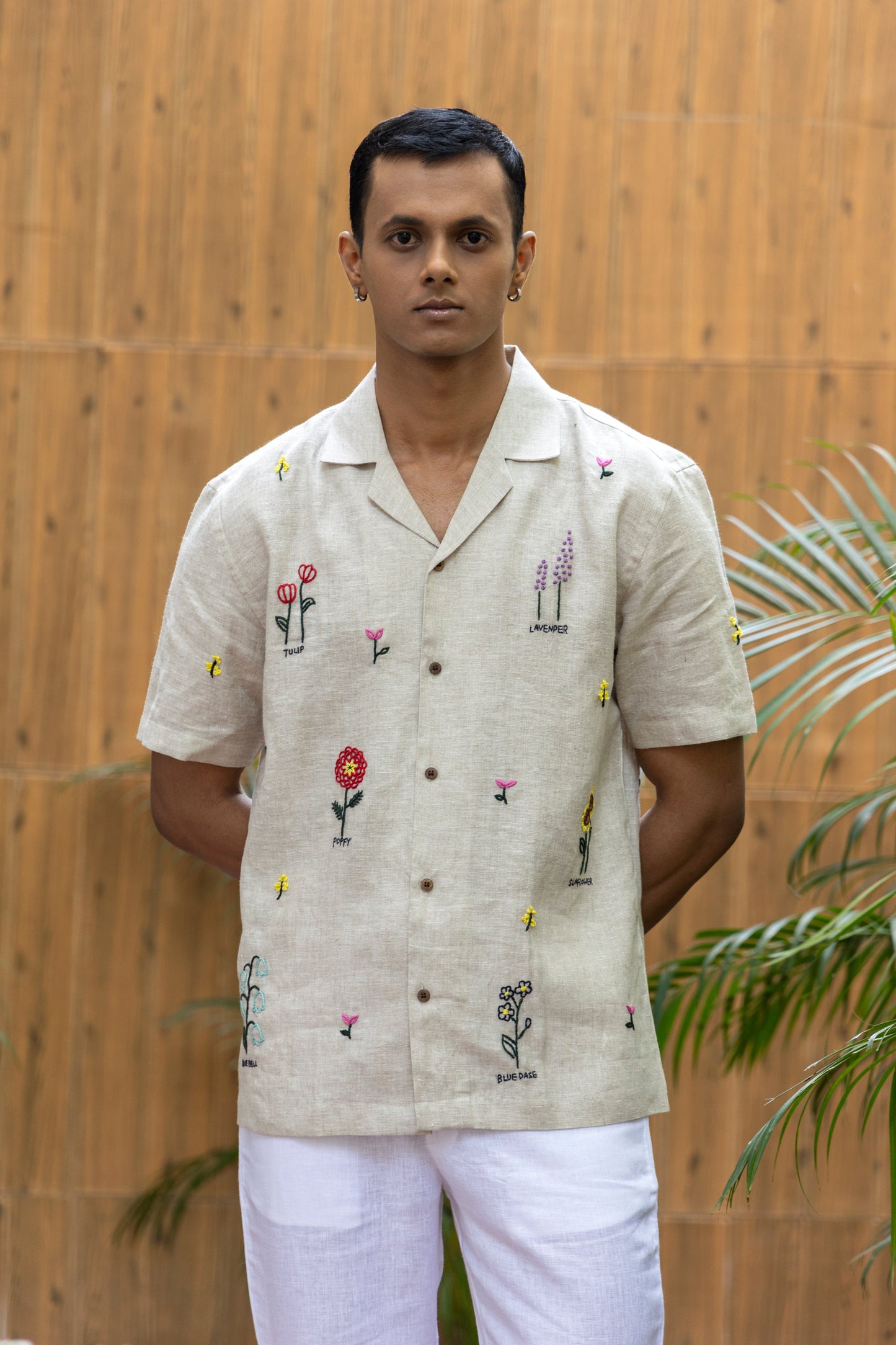 BLOOMSCAPE - HAND EMBROIDERED UNISEX PURE LINEN SHIRT