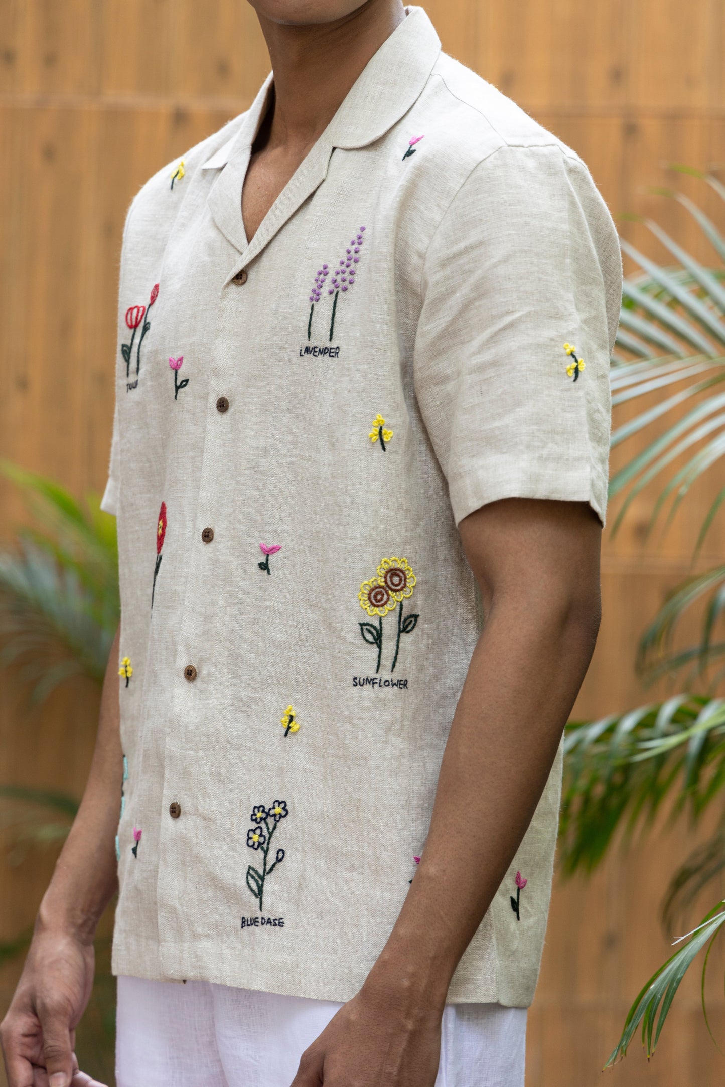 BLOOMSCAPE - HAND EMBROIDERED UNISEX PURE LINEN SHIRT