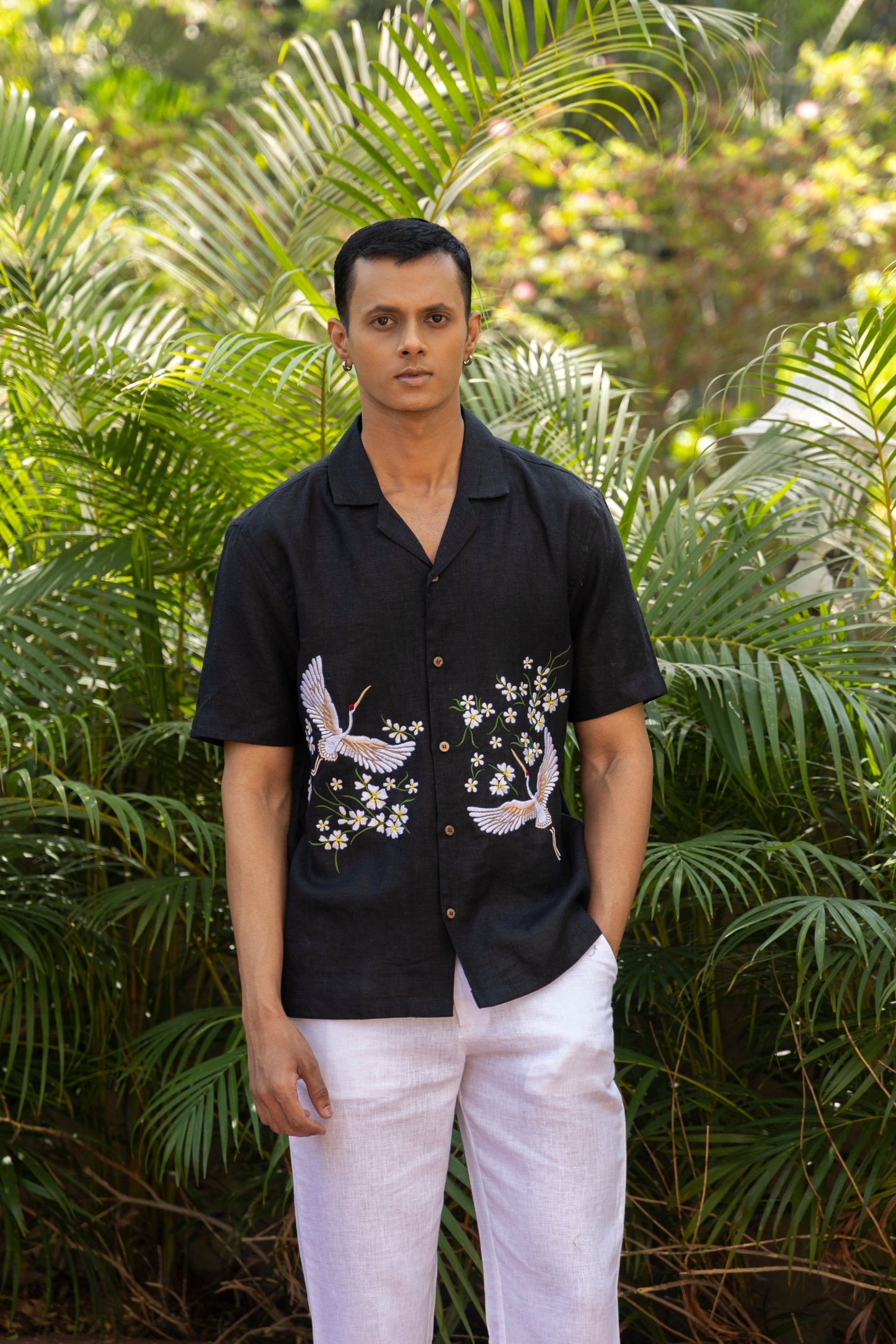WHISPERING WINGS - HAND EMBROIDERED UNISEX PURE LINEN SHIRT