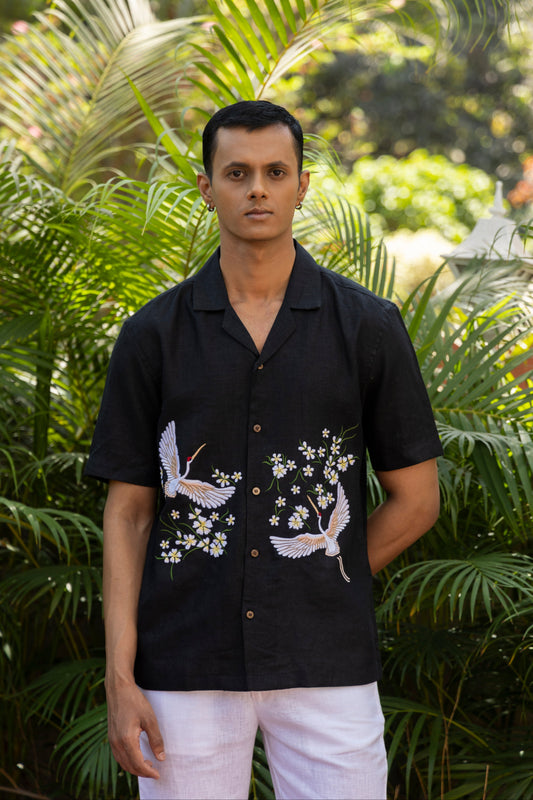 WHISPERING WINGS - HAND EMBROIDERED UNISEX PURE LINEN SHIRT