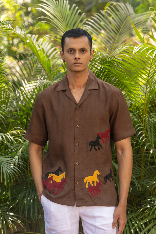 ECHOES OF THE WILD - HAND EMBROIDERED UNISEX PURE LINEN SHIRT