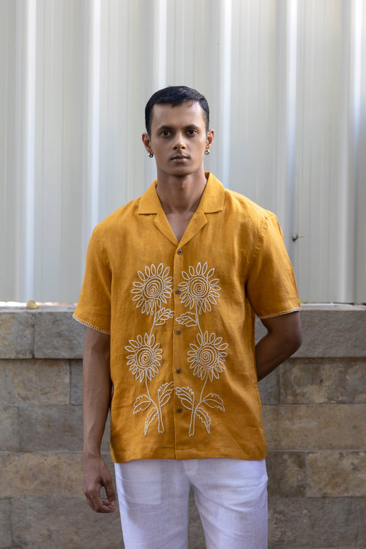 SUNFLOWER CHAPTER - HAND EMBROIDERED UNISEX PURE LINEN SHIRT