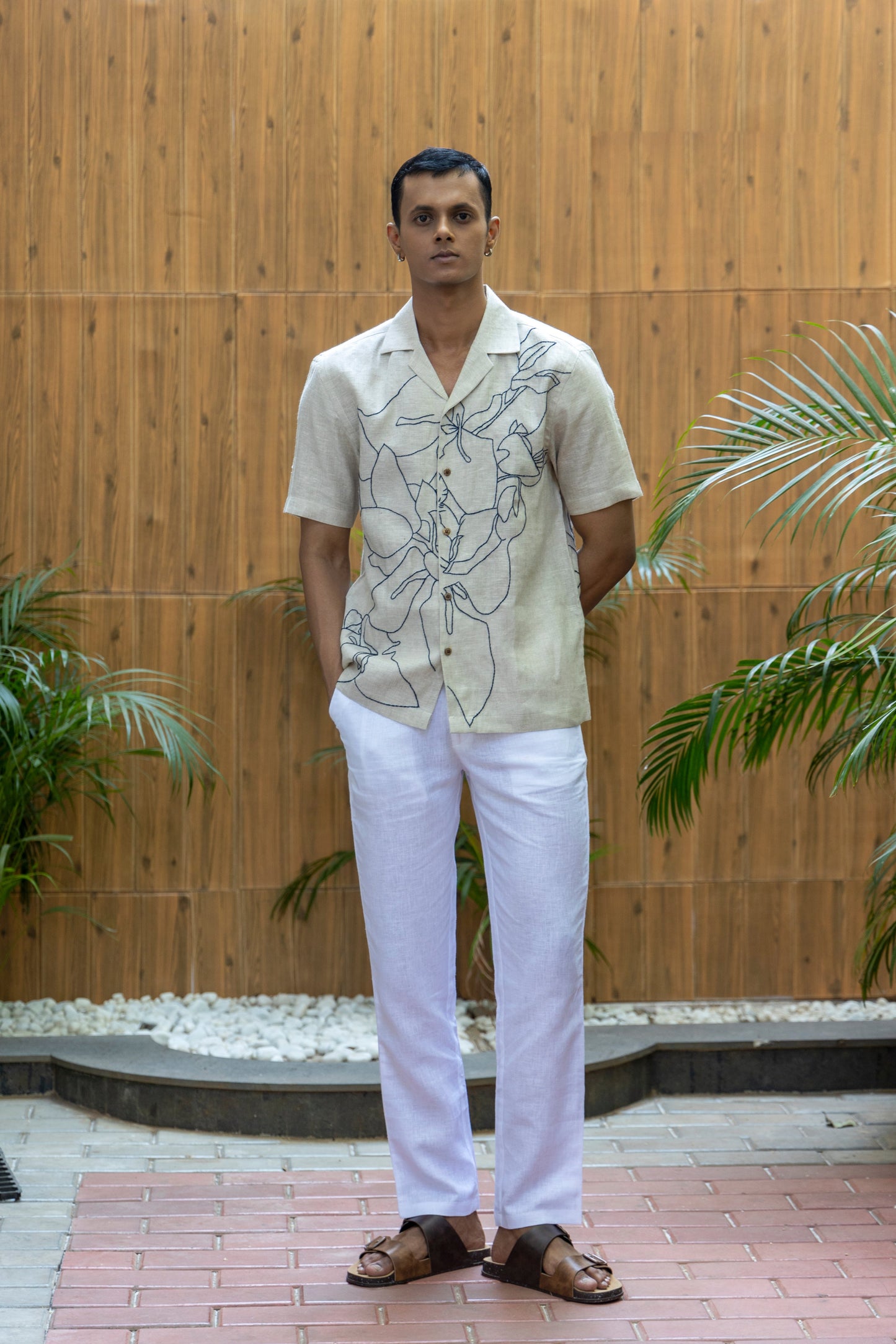 BOUGAINVILLEA BLISS - HAND EMBROIDERED UNISEX PURE LINEN SHIRT