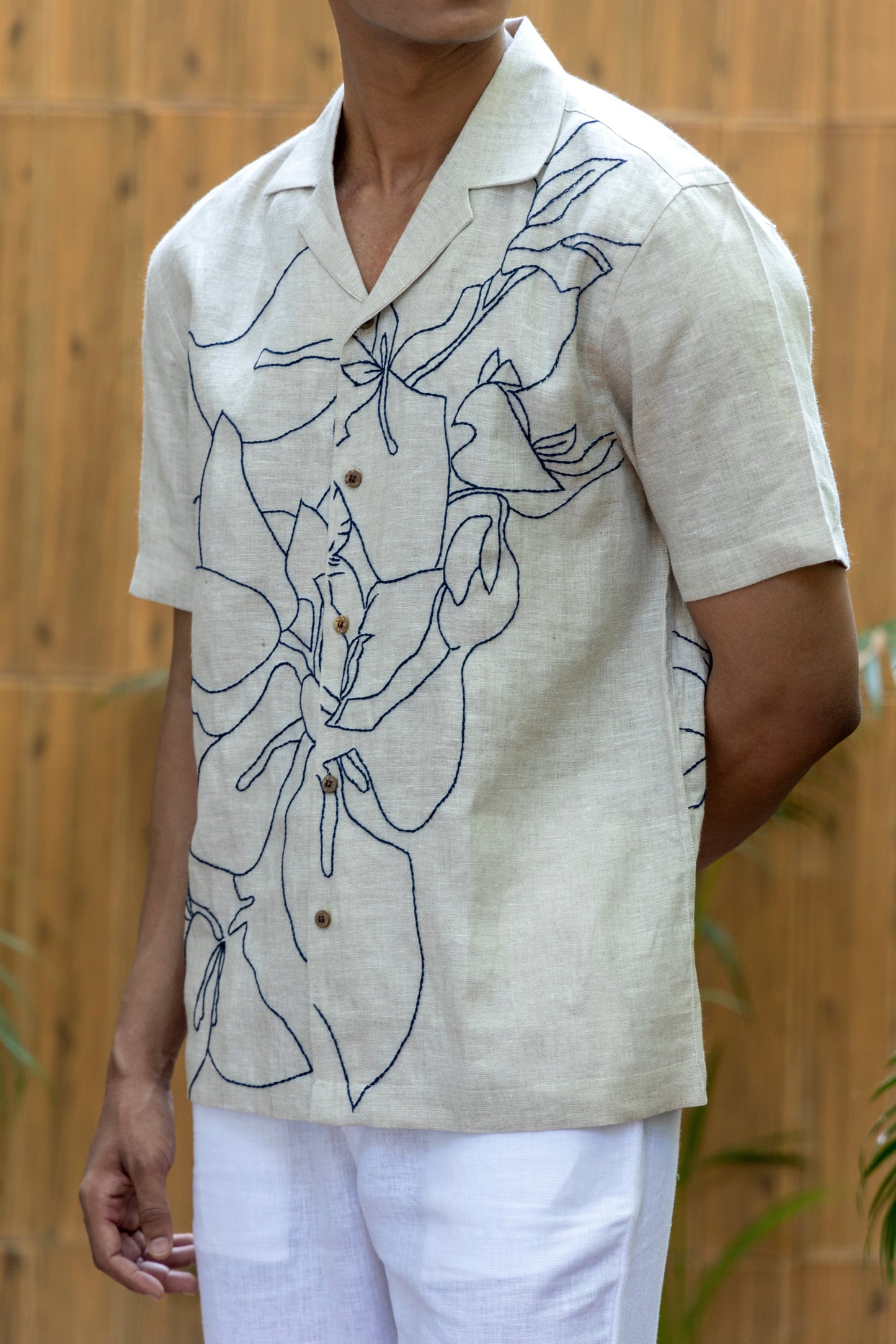 BOUGAINVILLEA BLISS - HAND EMBROIDERED UNISEX PURE LINEN SHIRT