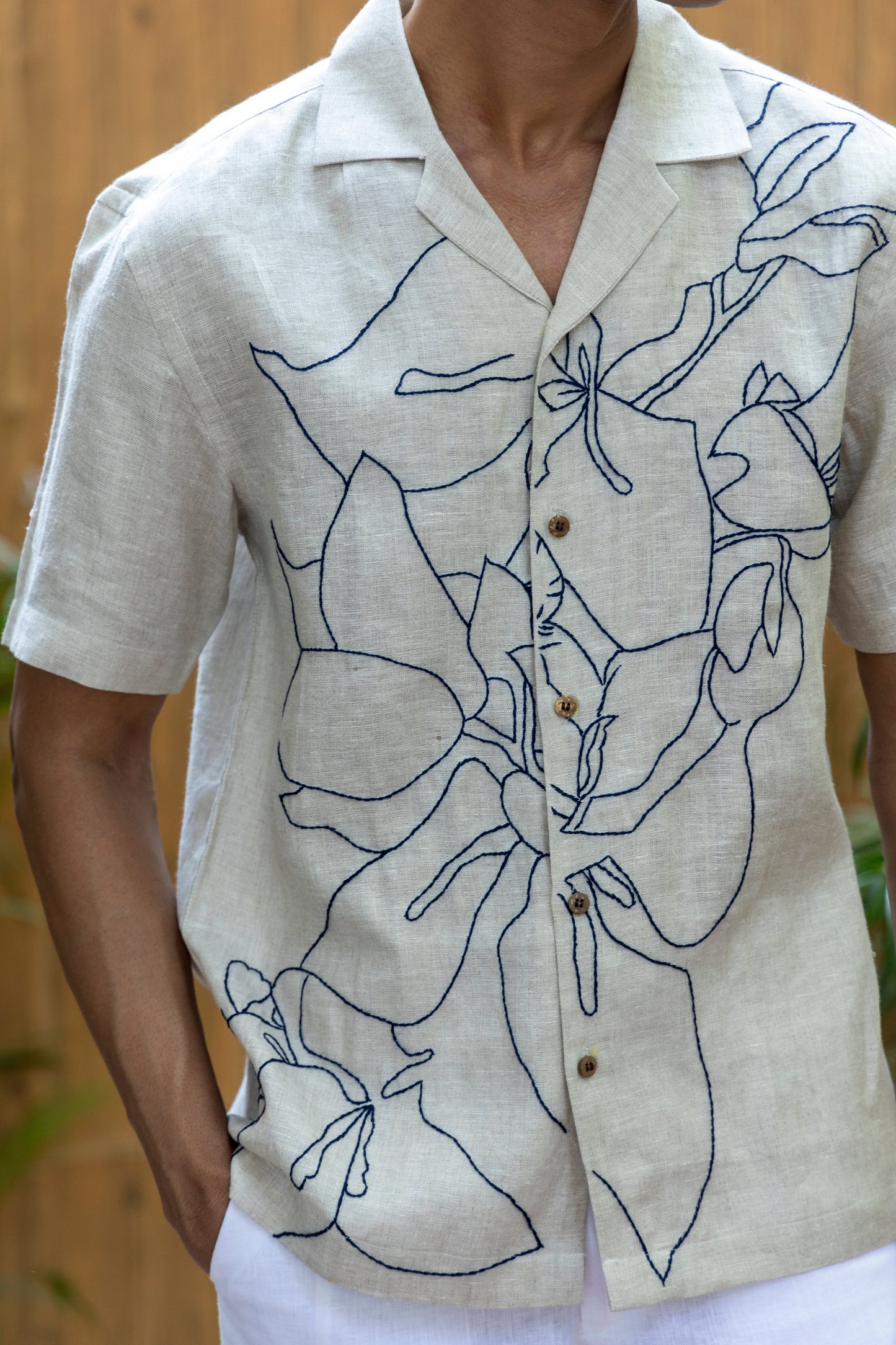 BOUGAINVILLEA BLISS - HAND EMBROIDERED UNISEX PURE LINEN SHIRT