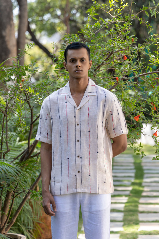 DASHES AND DREAMS - HAND EMBROIDERED UNISEX PURE LINEN SHIRT