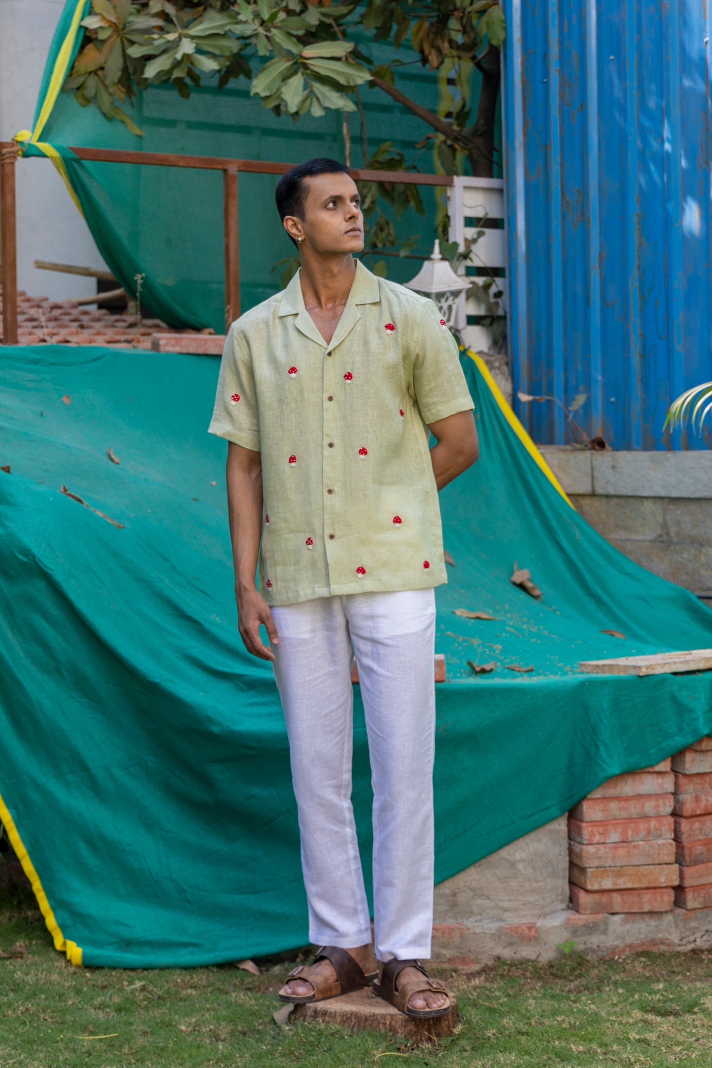 MAGIC MUSHROOMS - HAND EMBROIDERED UNISEX PURE LINEN SHIRT