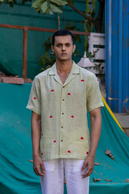 MAGIC MUSHROOMS - HAND EMBROIDERED UNISEX PURE LINEN SHIRT