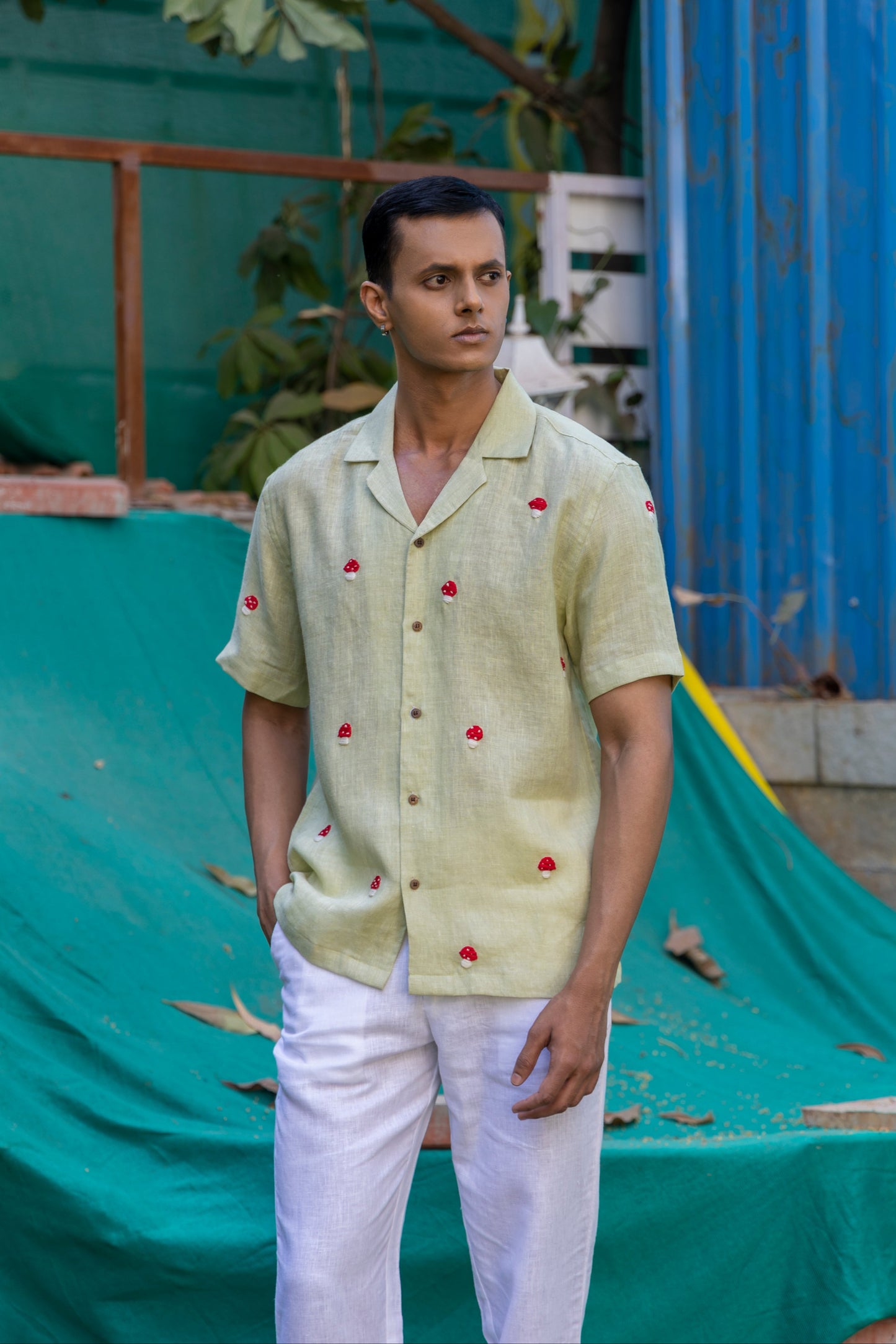 MAGIC MUSHROOMS - HAND EMBROIDERED UNISEX PURE LINEN SHIRT