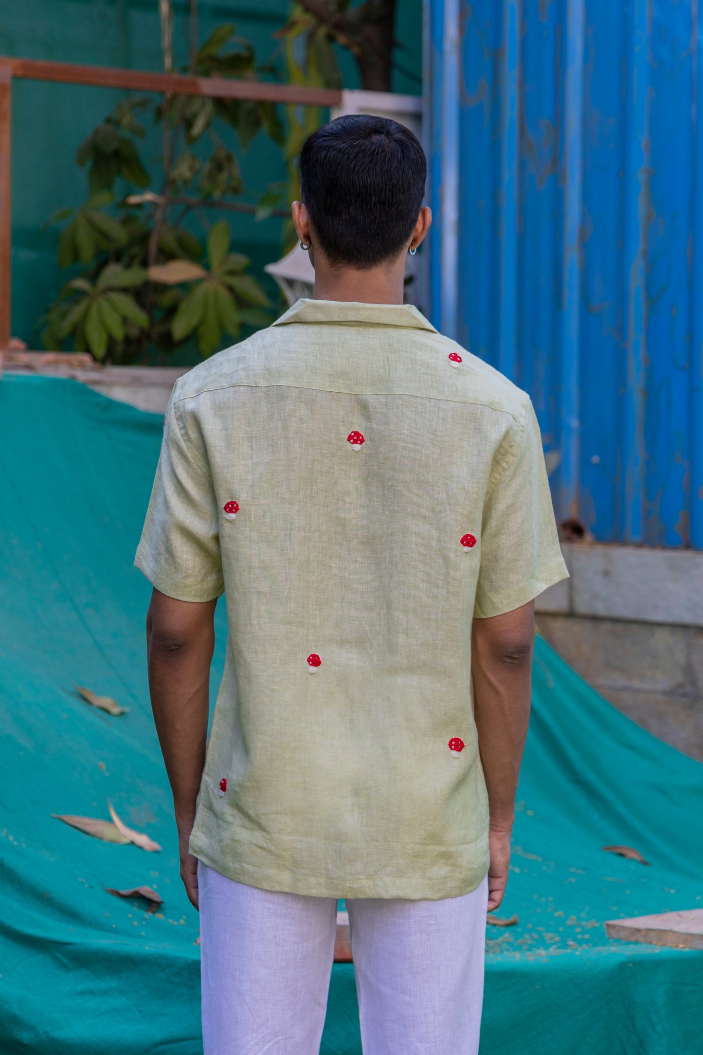 MAGIC MUSHROOMS - HAND EMBROIDERED UNISEX PURE LINEN SHIRT