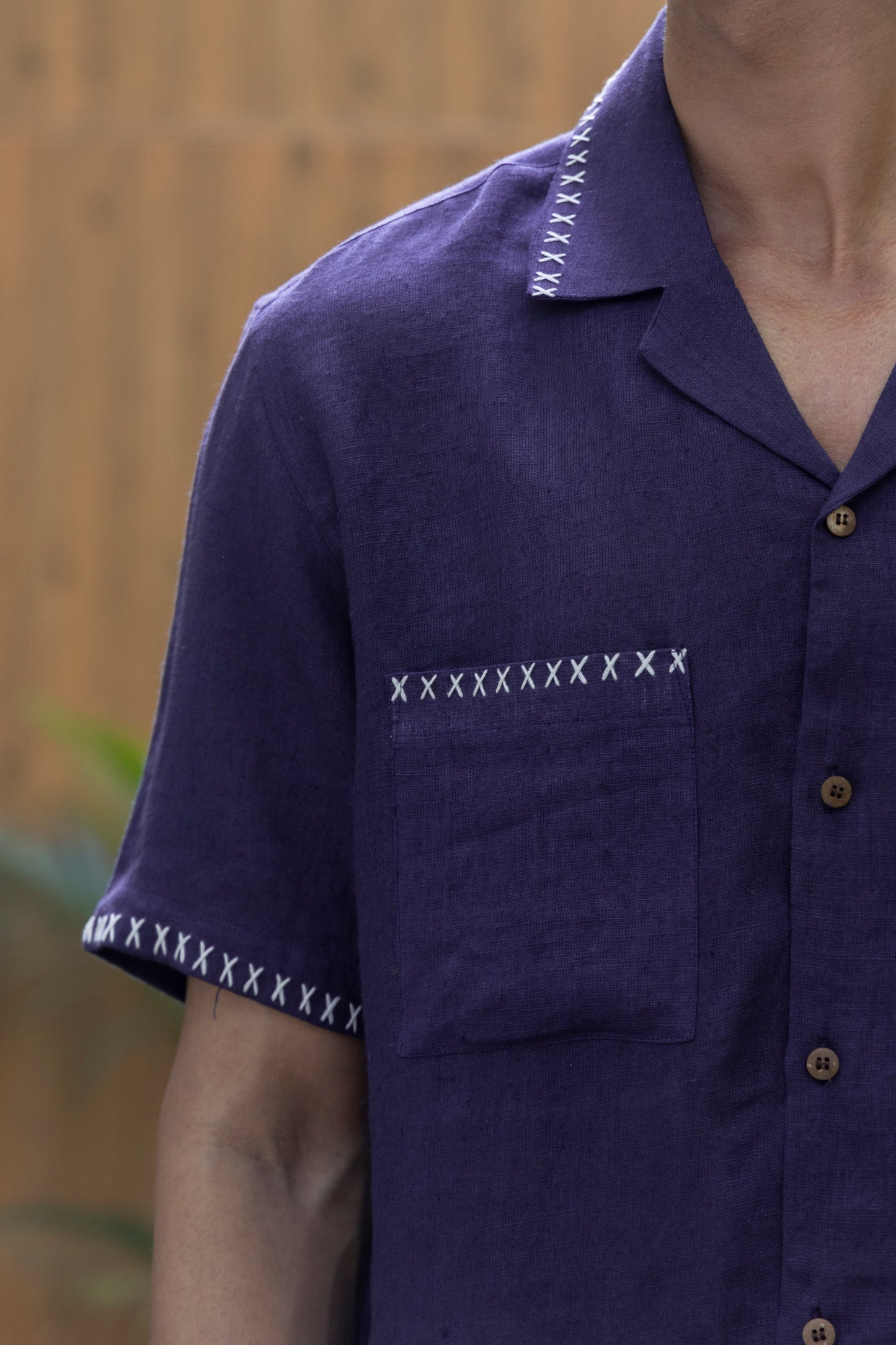 CRISS CROSS - - HAND EMBROIDERED UNISEX PURE LINEN SHIRT