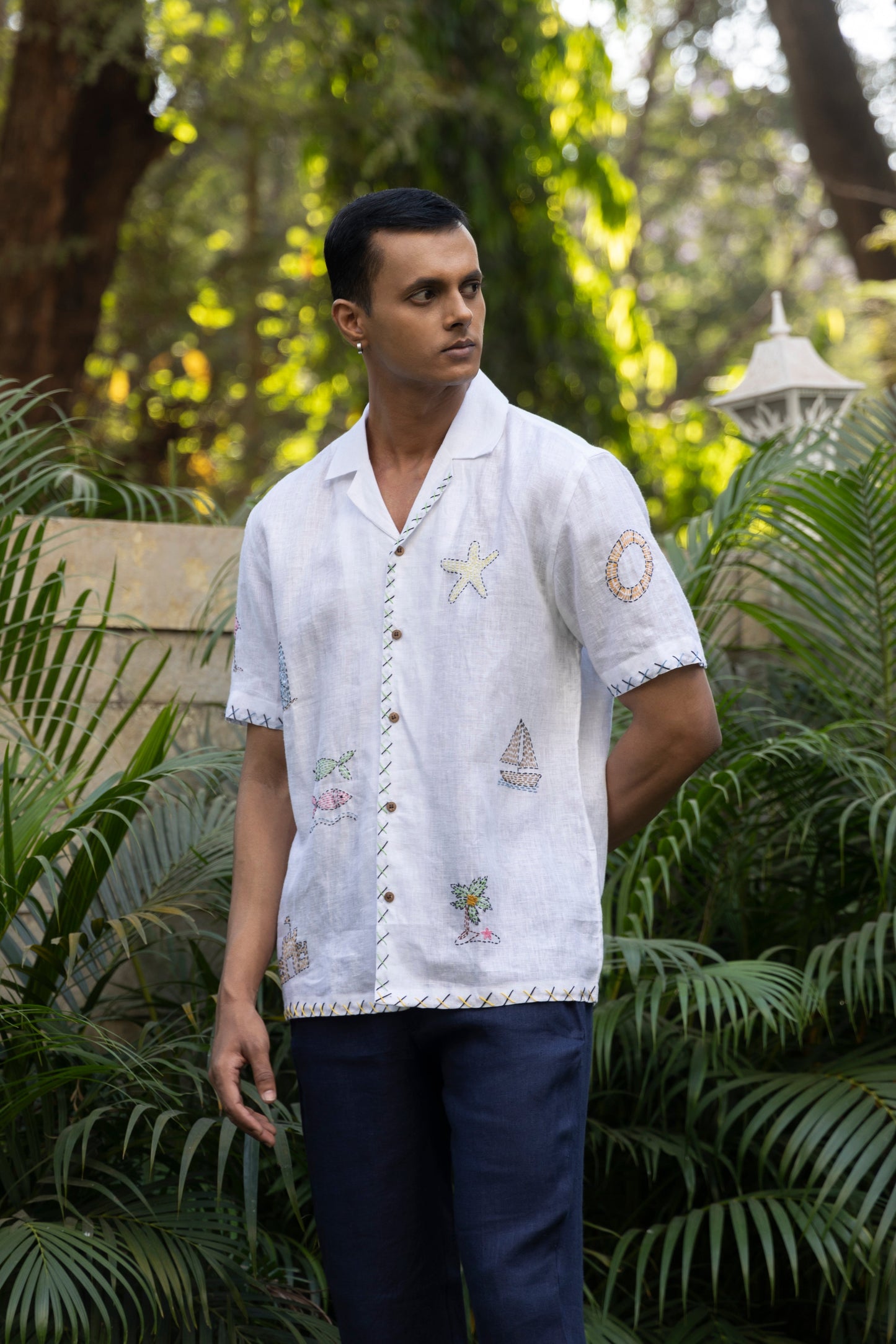 BEACH BLISS – HAND EMBROIDERED UNISEX PURE LINEN SHIRT
