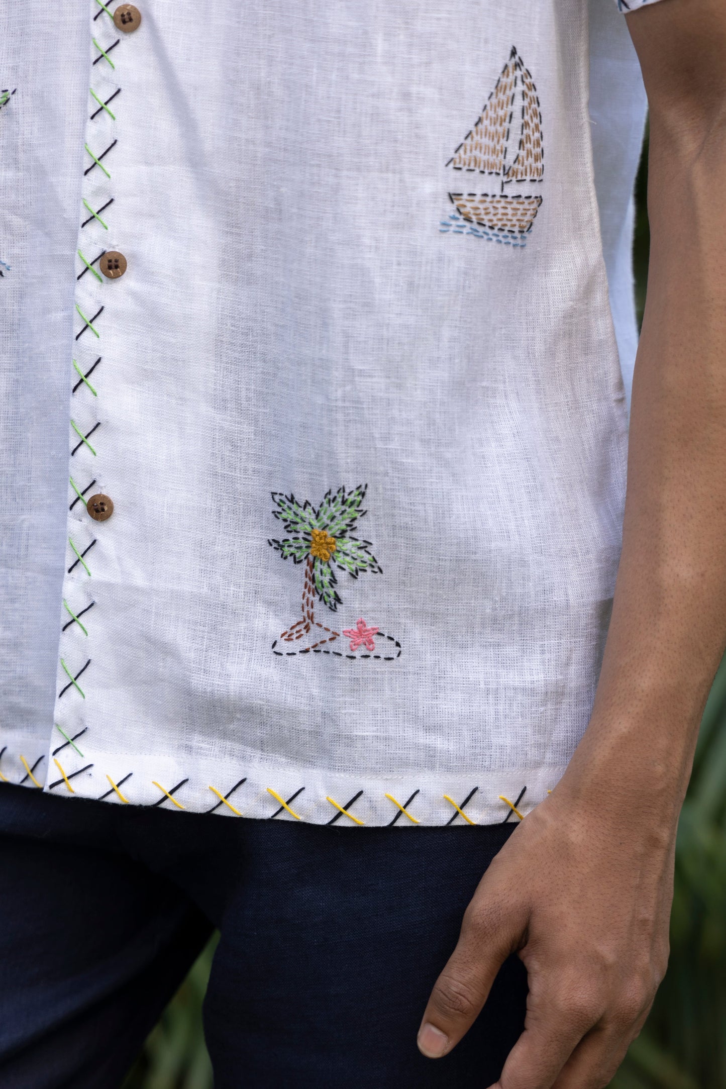 BEACH BLISS – HAND EMBROIDERED UNISEX PURE LINEN SHIRT